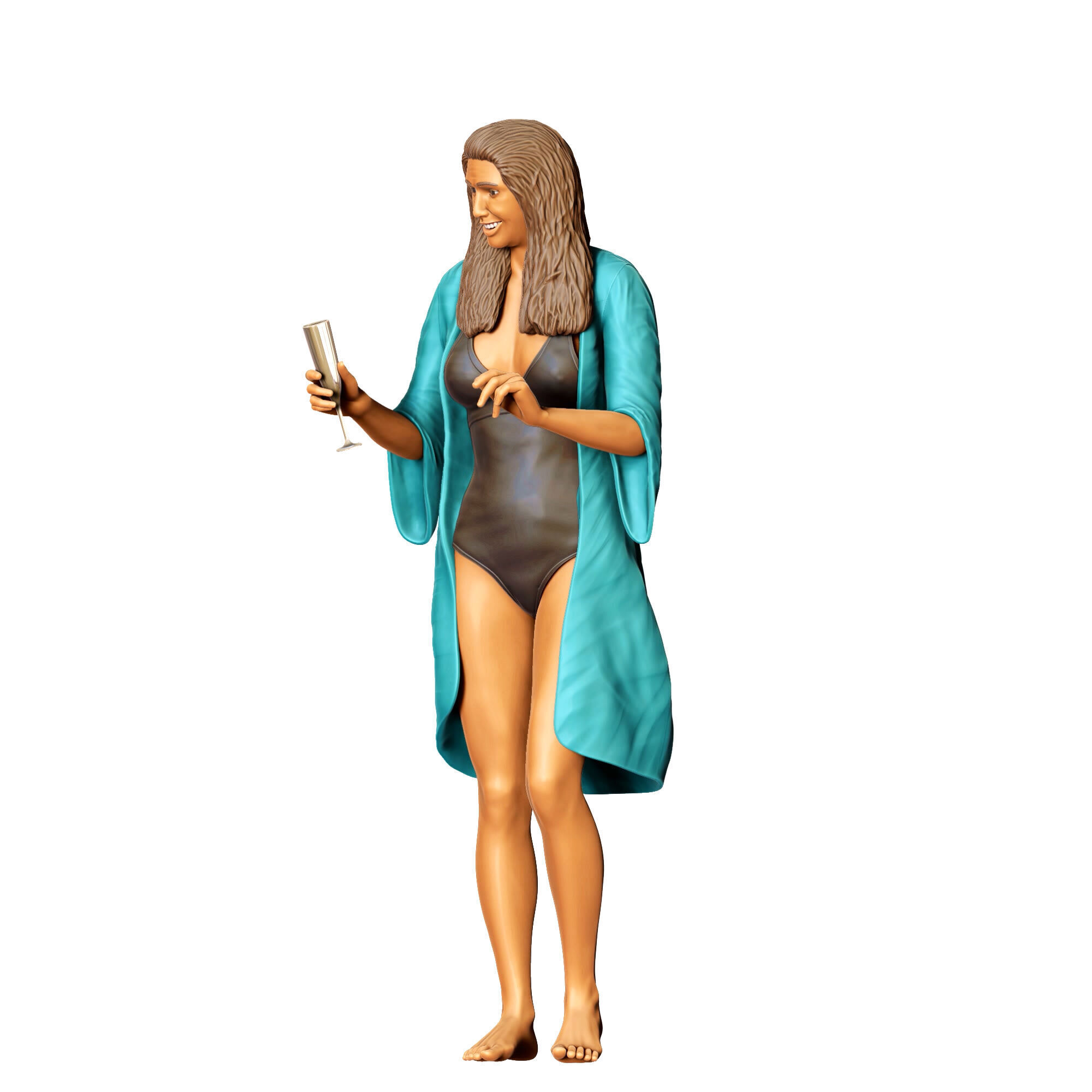 N2 Pool Party woman drinking  3D print model_19