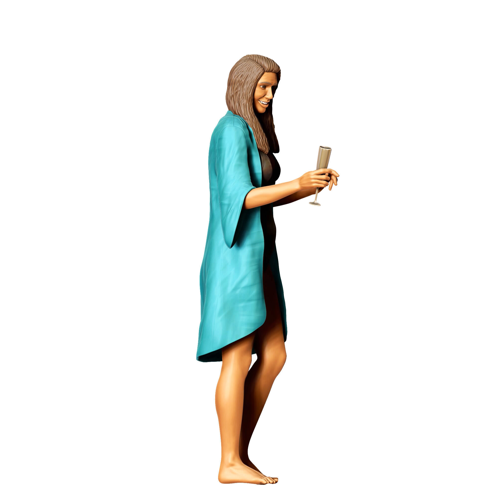 N2 Pool Party woman drinking  3D print model_5