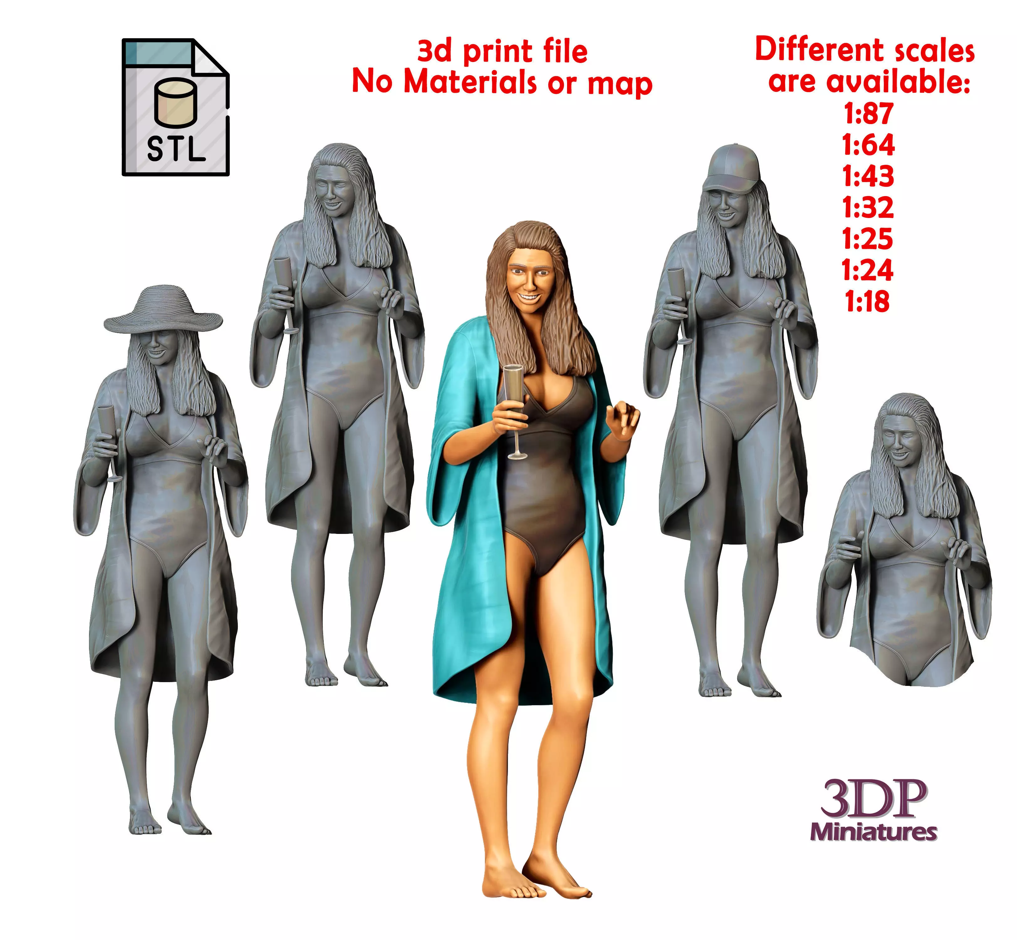 N2 Pool Party woman drinking  3D print model_0