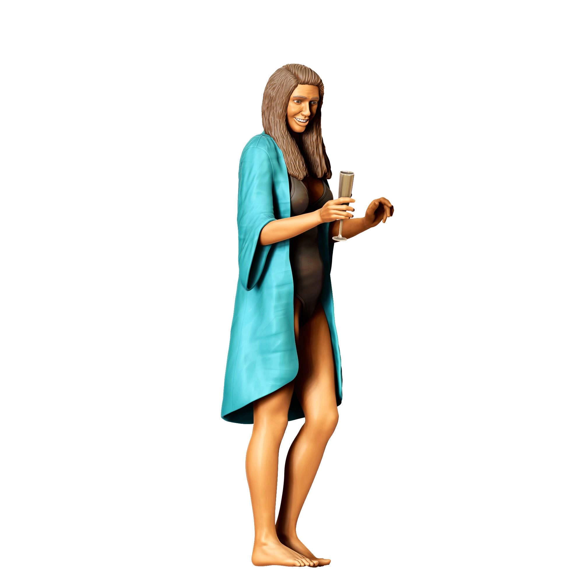 N2 Pool Party woman drinking  3D print model_4