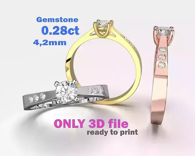 Classic Engagement Ring  03ct Printable STL