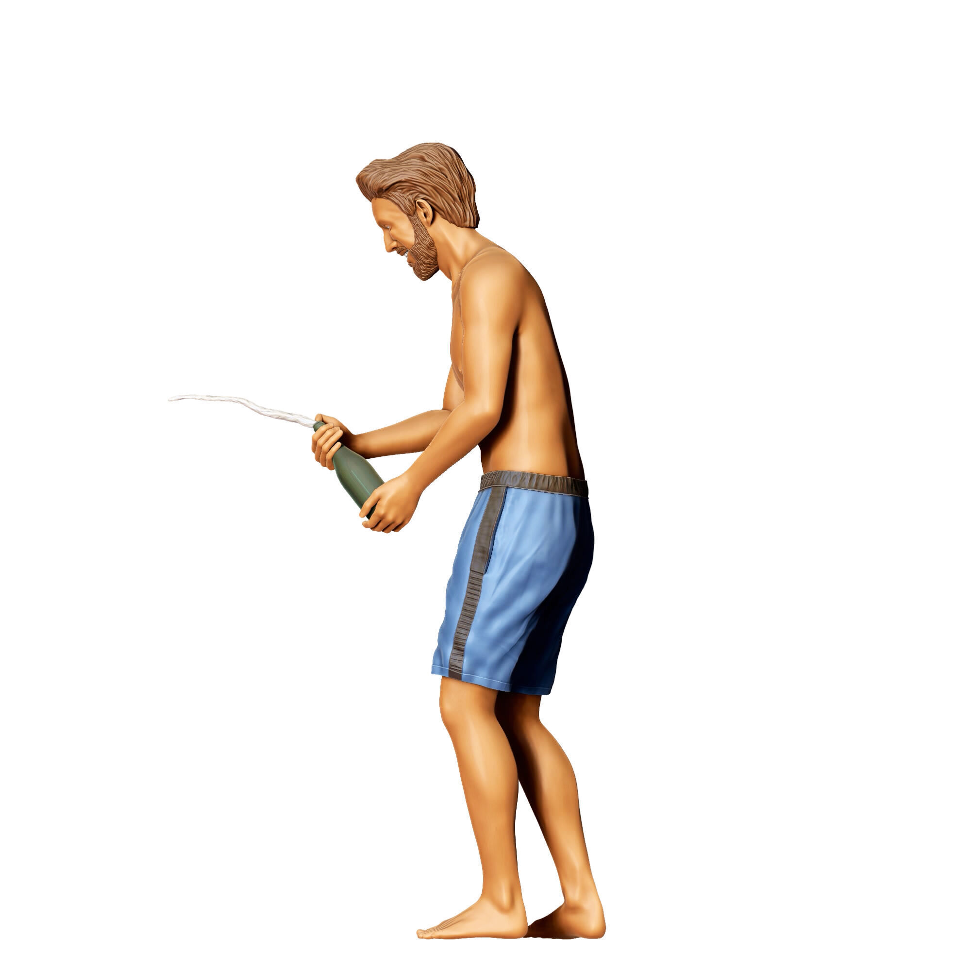 N3 pool Party man opens Champagne bottle 3D print model_11