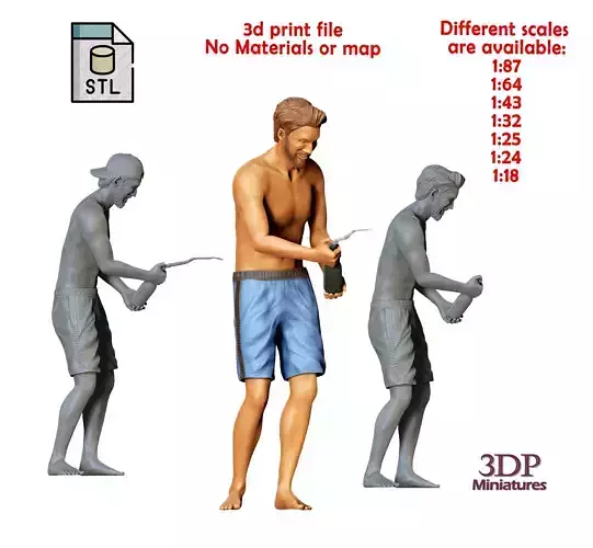 N3 pool Party man opens Champagne bottle 3D print model