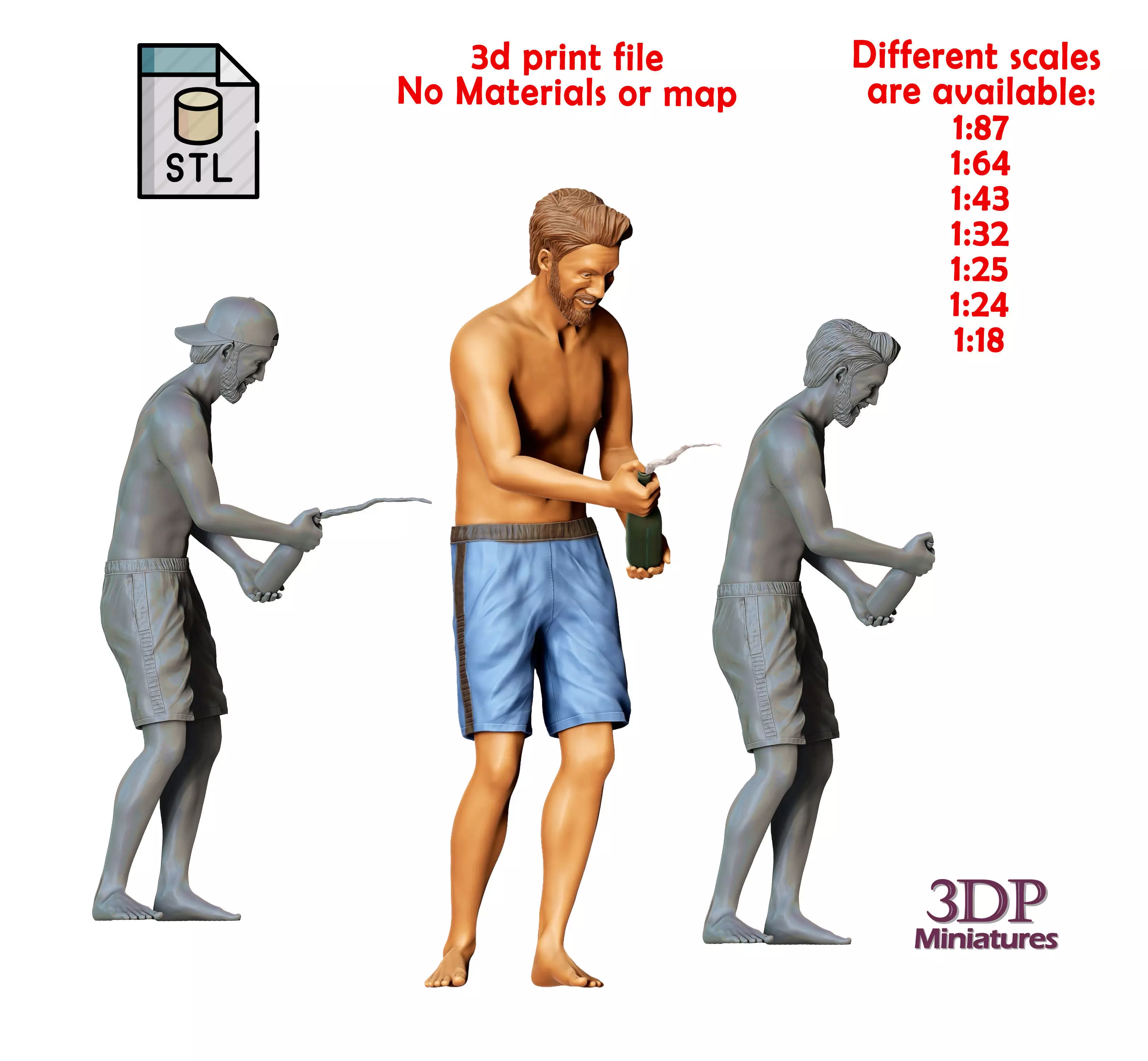 N3 pool Party man opens Champagne bottle 3D print model_0