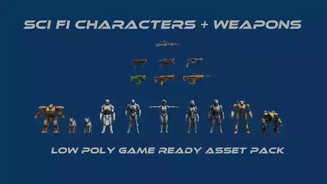 Sci Fi Characters and Weapons Low Poly Game Ready Asset Pack Low-poly 3D model Sci Fi Characters and Weapons Low Poly Game Ready Asset Pack Low-poly 3D model