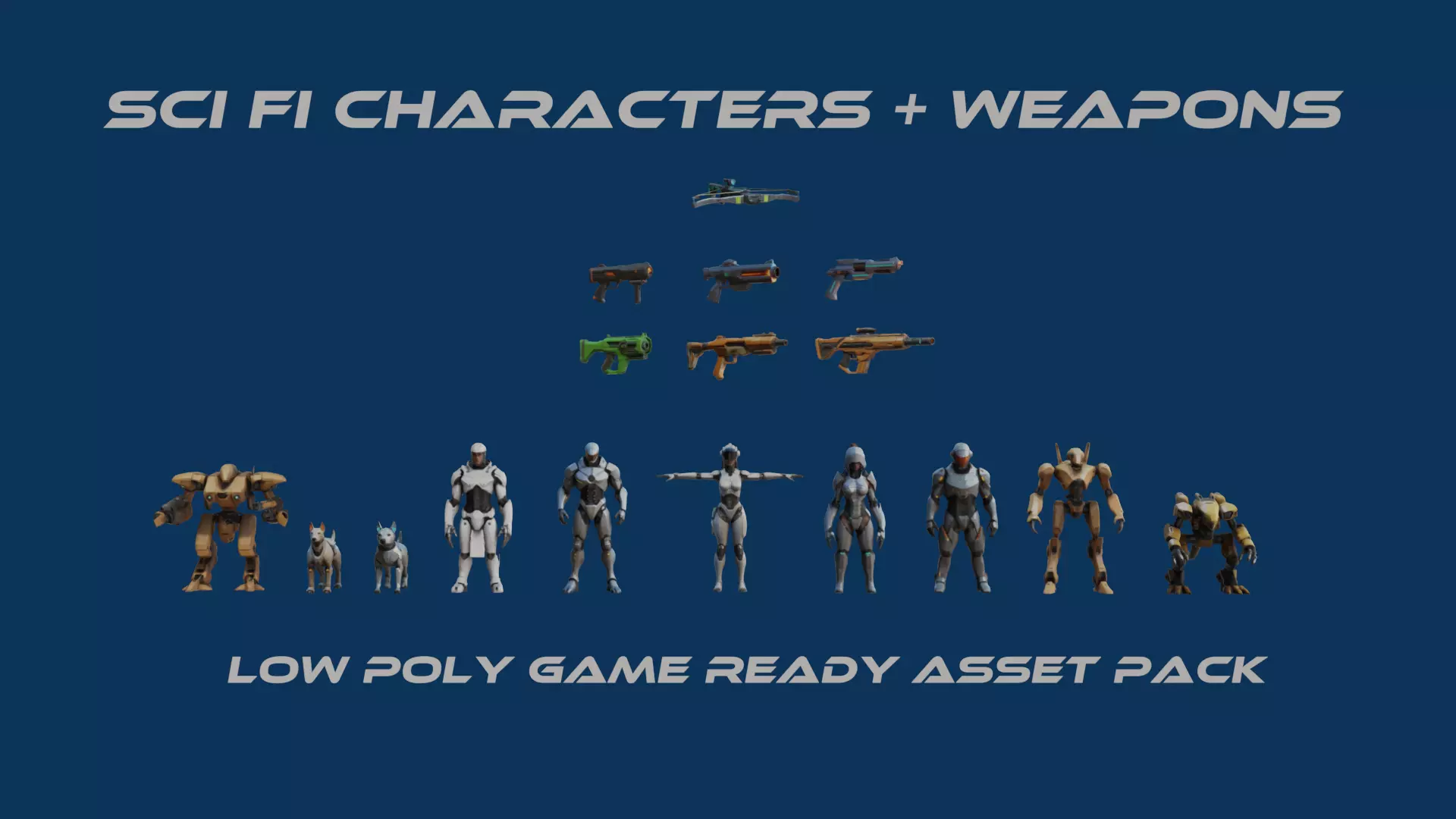 Sci Fi Characters and Weapons Low Poly Game Ready Asset Pack Low-poly 3D model_0