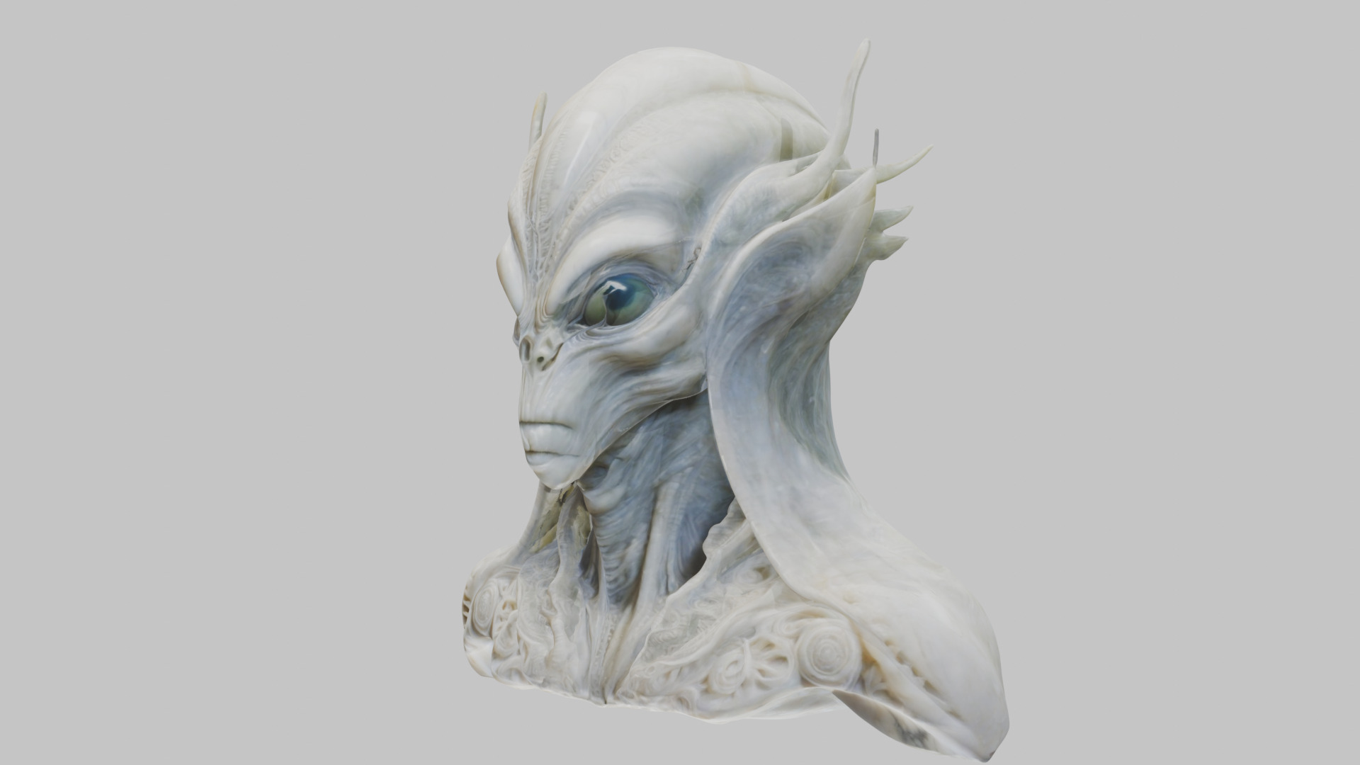 Alien Head Bust - Marble Sculpture with Two Texture Versions Low-poly 3D model_14