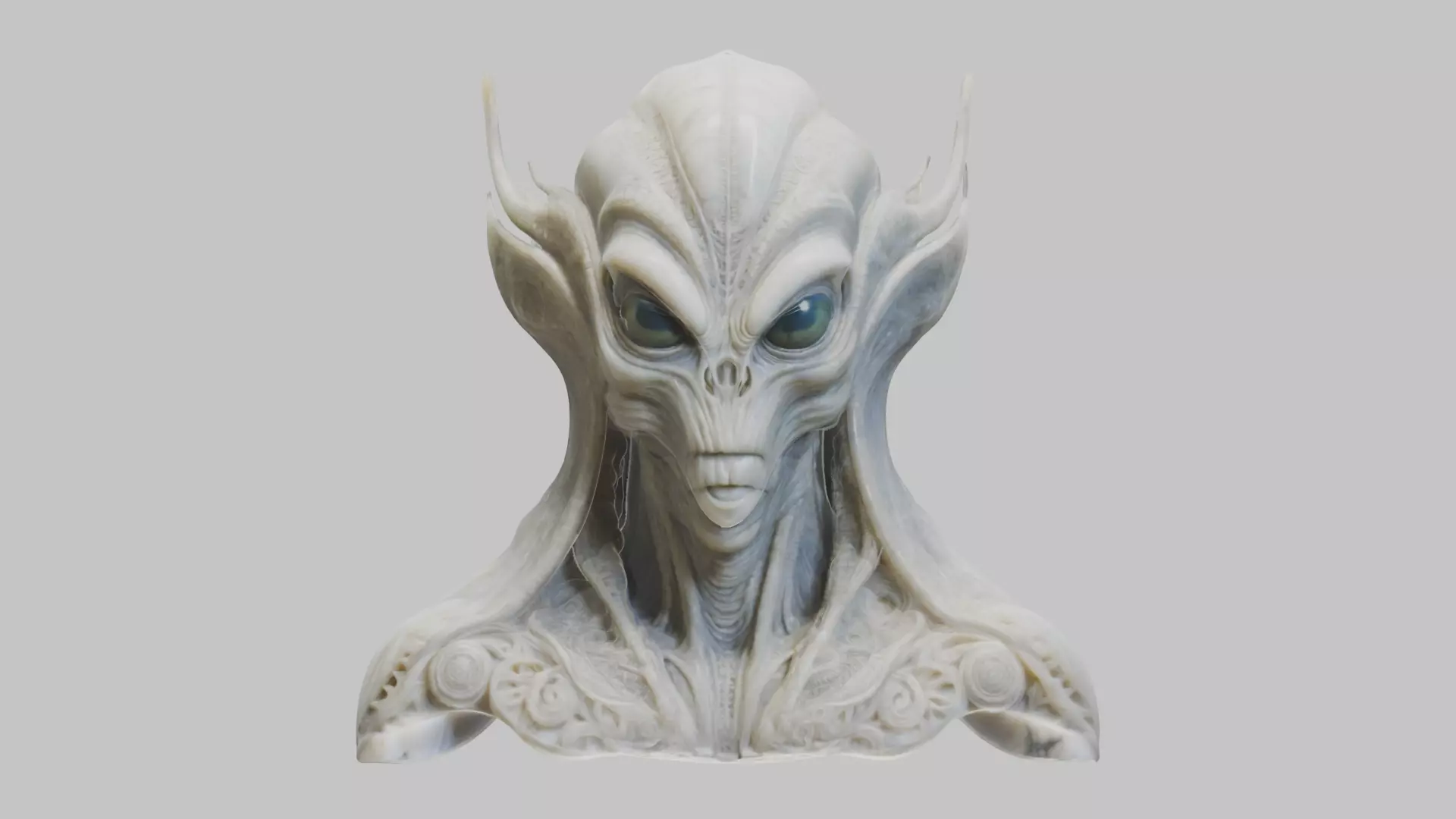 Alien Head Bust - Marble Sculpture with Two Texture Versions Low-poly 3D model_0