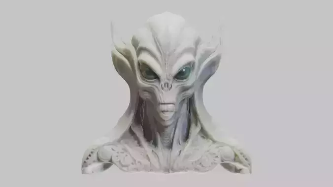 Alien Head Bust - Marble Sculpture with Two Texture Versions Low-poly 3D model