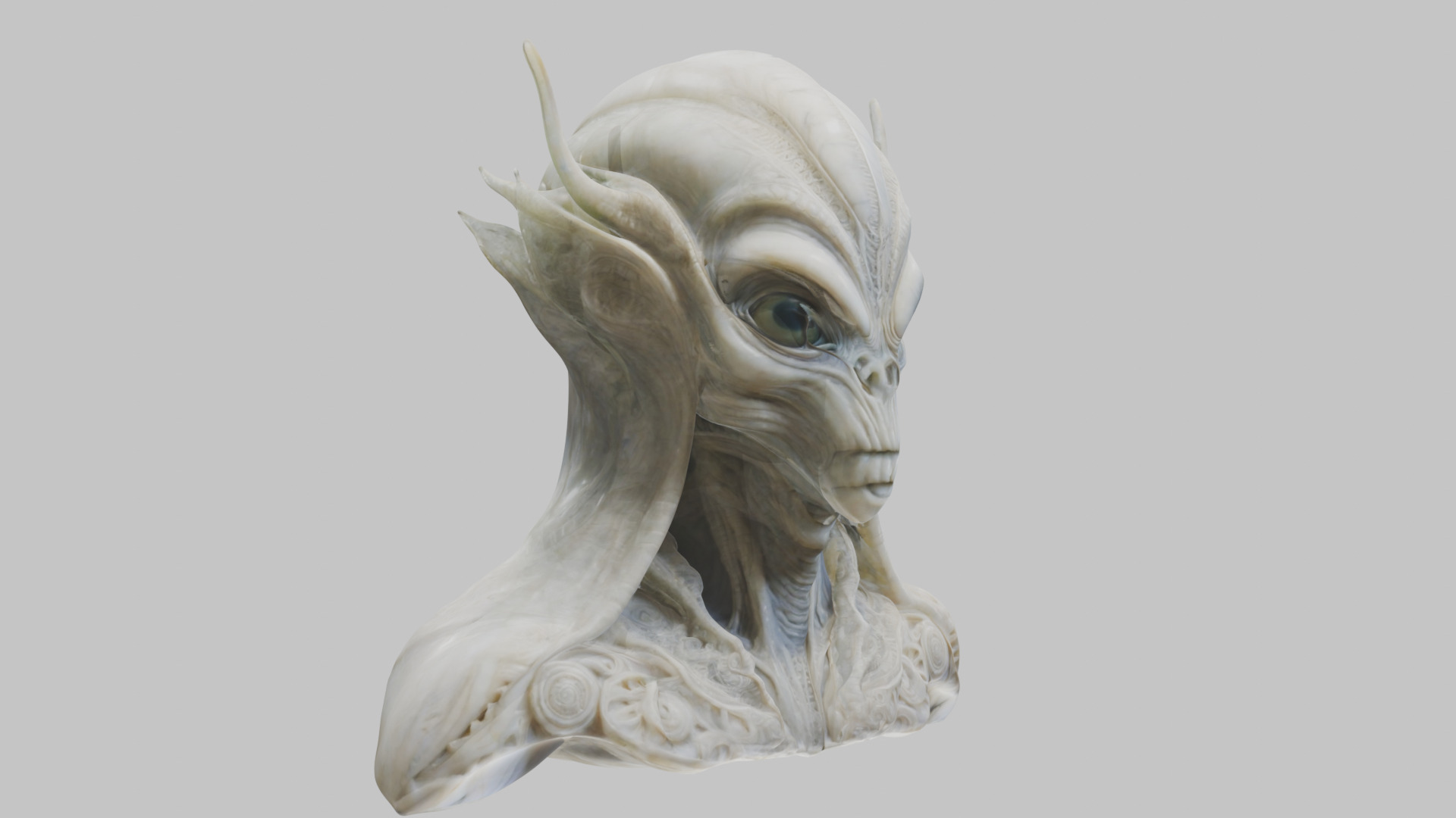 Alien Head Bust - Marble Sculpture with Two Texture Versions Low-poly 3D model_2