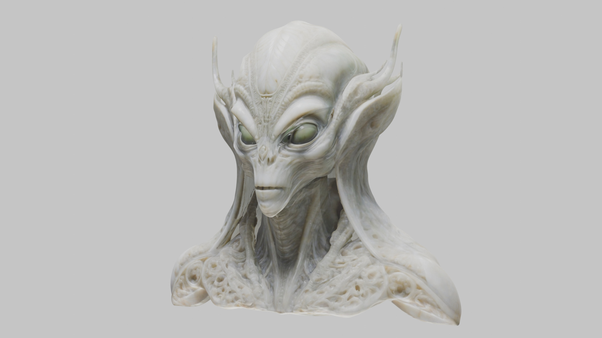 Alien Head Bust - Marble Sculpture with Two Texture Versions Low-poly 3D model_63