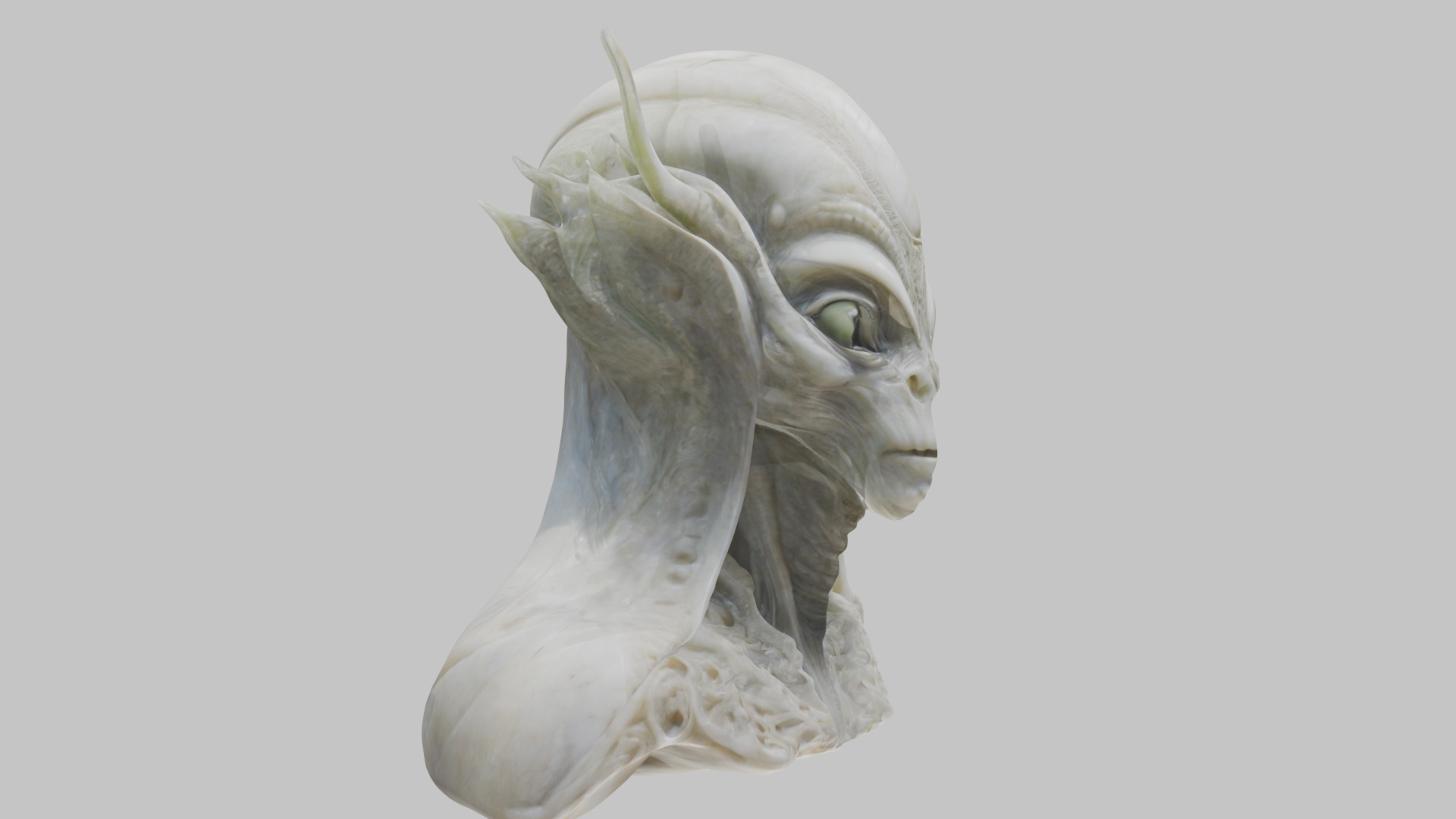 Alien Head Bust - Marble Sculpture with Two Texture Versions Low-poly 3D model_51