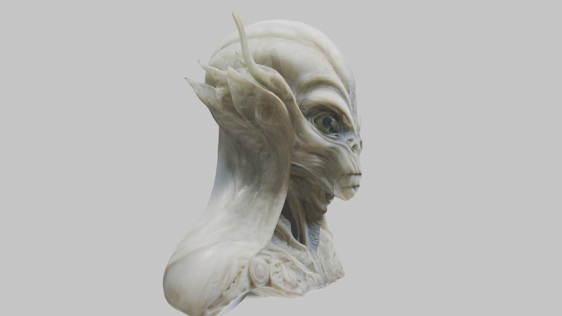 Alien Head Bust - Marble Sculpture with Two Texture Versions Low-poly 3D model_3