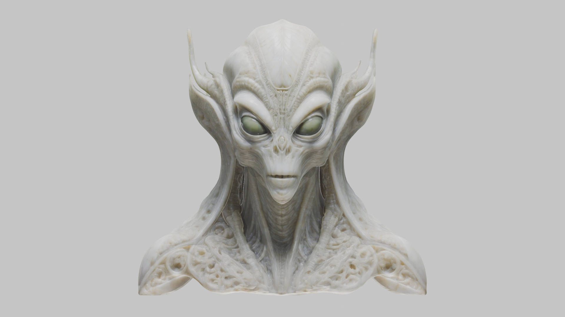 Alien Head Bust - Marble Sculpture with Two Texture Versions Low-poly 3D model_48