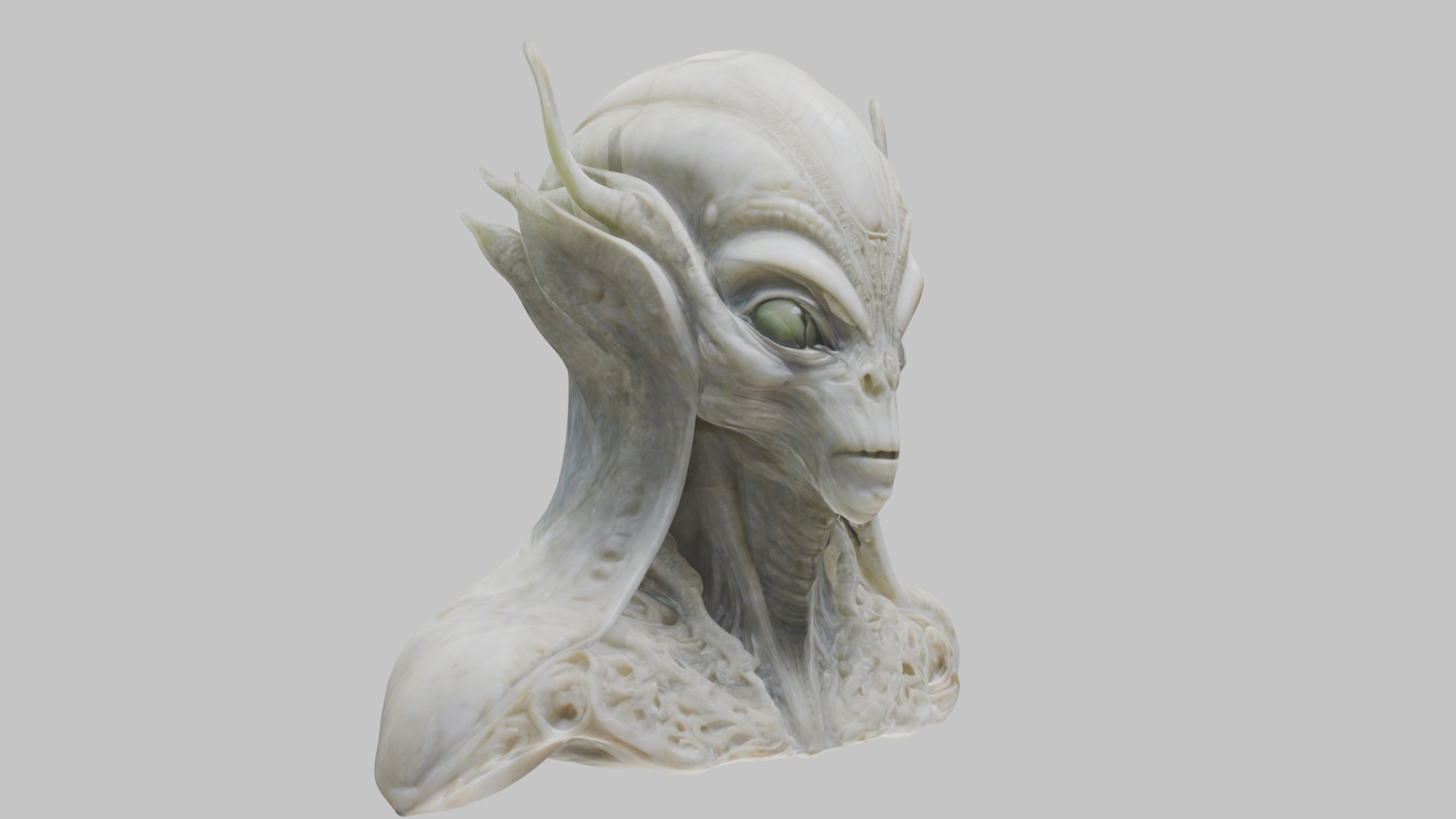 Alien Head Bust - Marble Sculpture with Two Texture Versions Low-poly 3D model_50