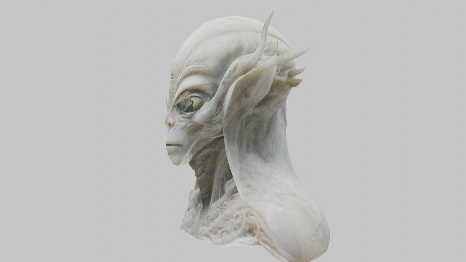 Alien Head Bust - Marble Sculpture with Two Texture Versions Low-poly 3D model_61