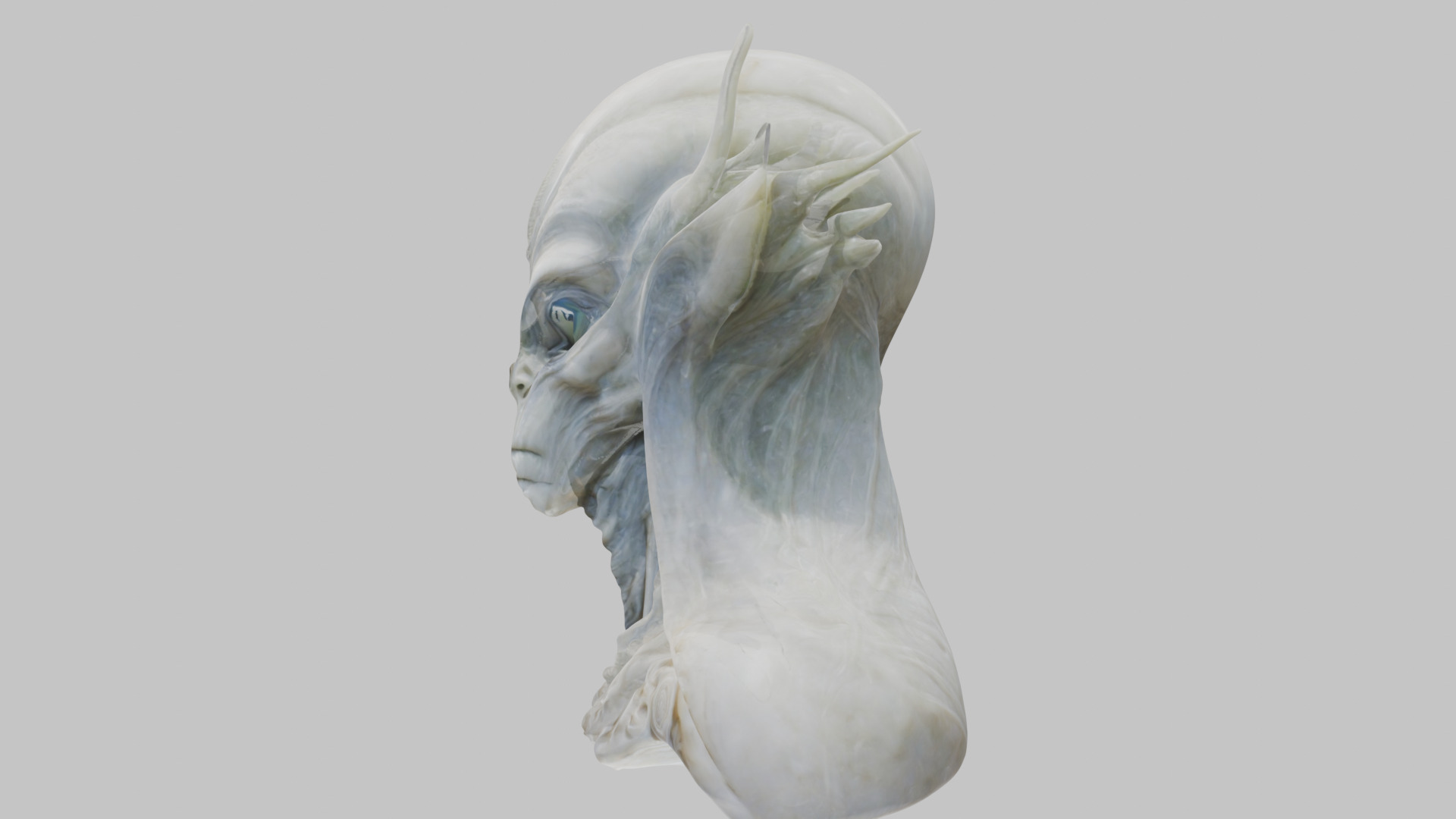 Alien Head Bust - Marble Sculpture with Two Texture Versions Low-poly 3D model_12