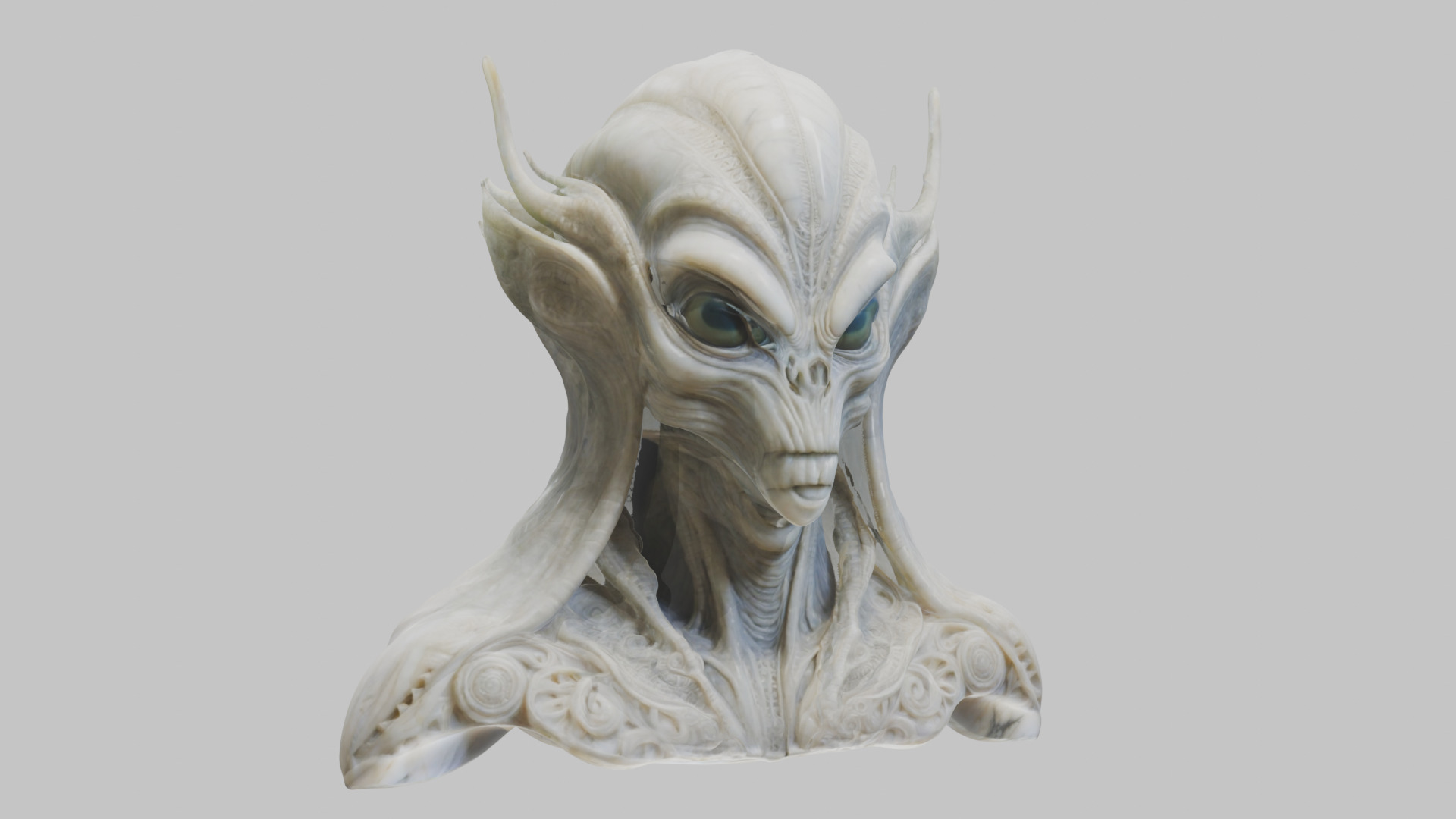 Alien Head Bust - Marble Sculpture with Two Texture Versions Low-poly 3D model_1