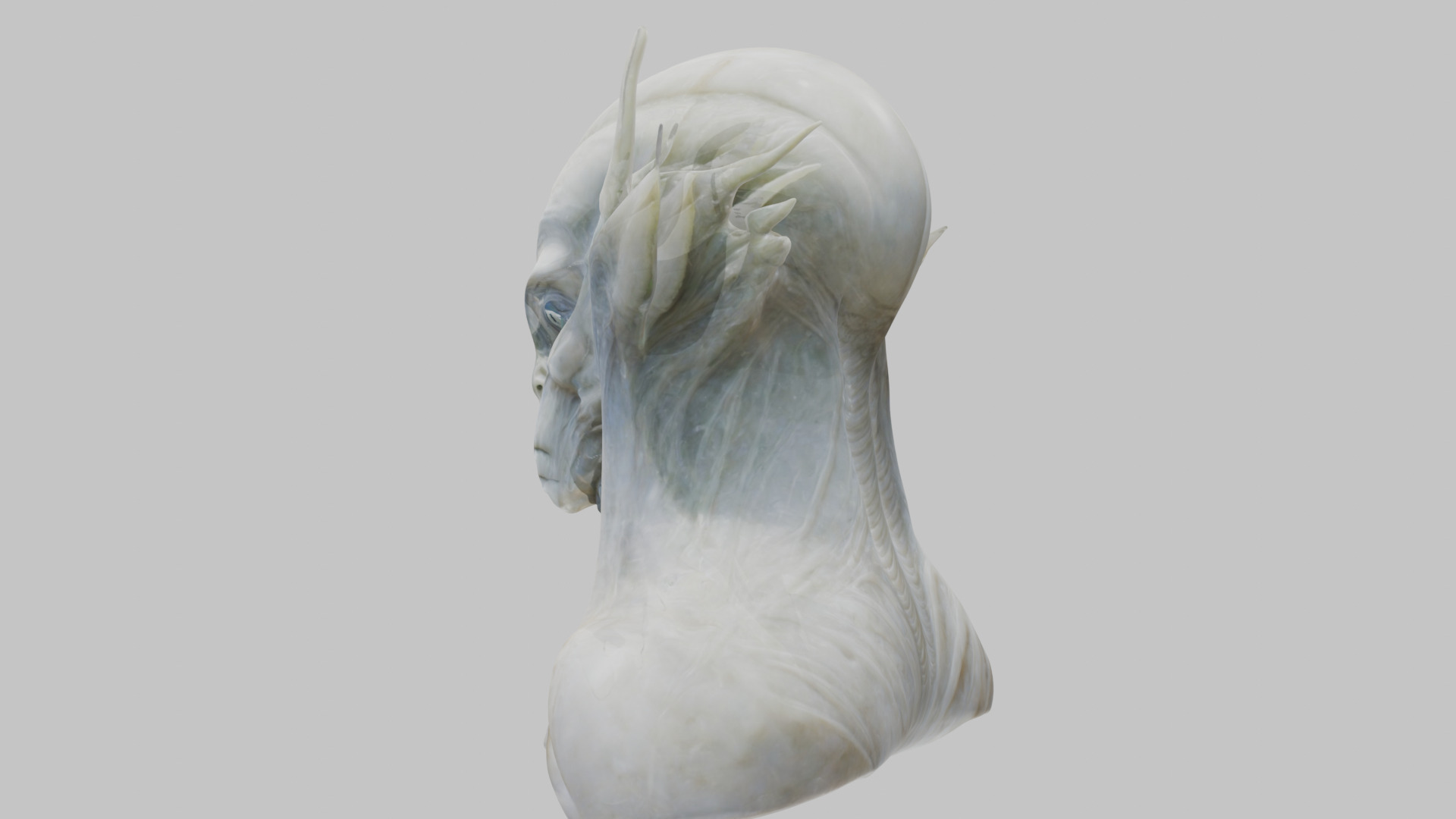 Alien Head Bust - Marble Sculpture with Two Texture Versions Low-poly 3D model_11