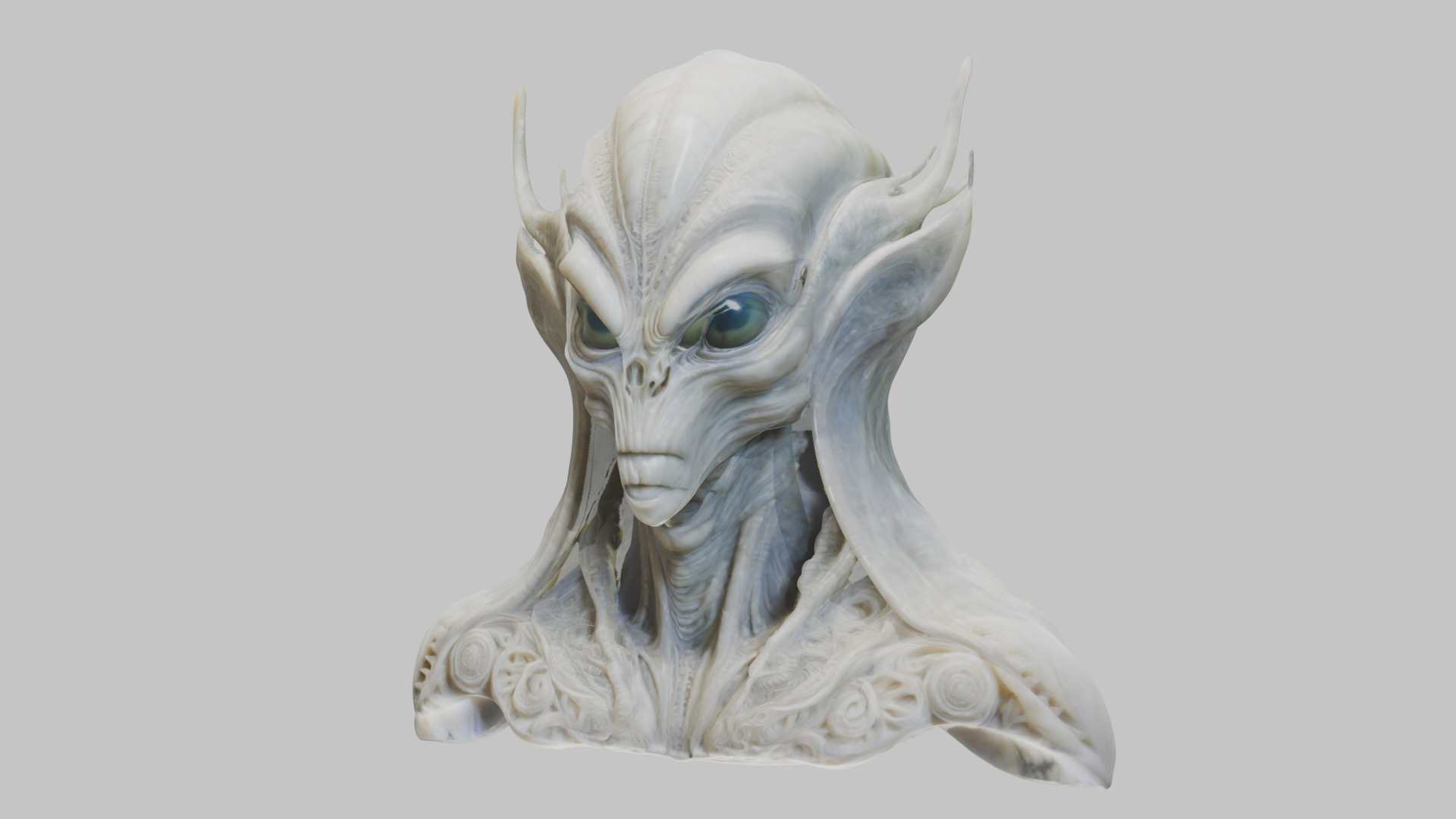 Alien Head Bust - Marble Sculpture with Two Texture Versions Low-poly 3D model_15