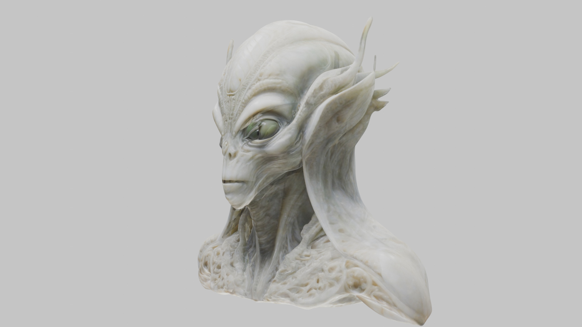 Alien Head Bust - Marble Sculpture with Two Texture Versions Low-poly 3D model_62