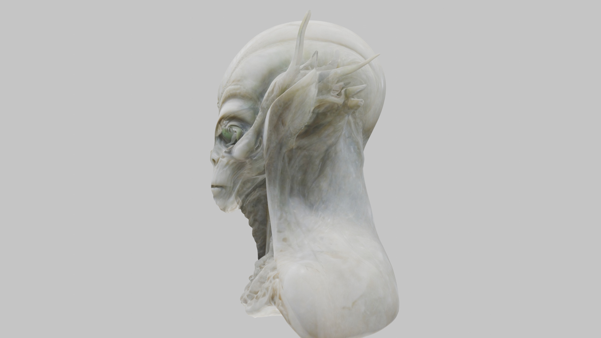 Alien Head Bust - Marble Sculpture with Two Texture Versions Low-poly 3D model_60