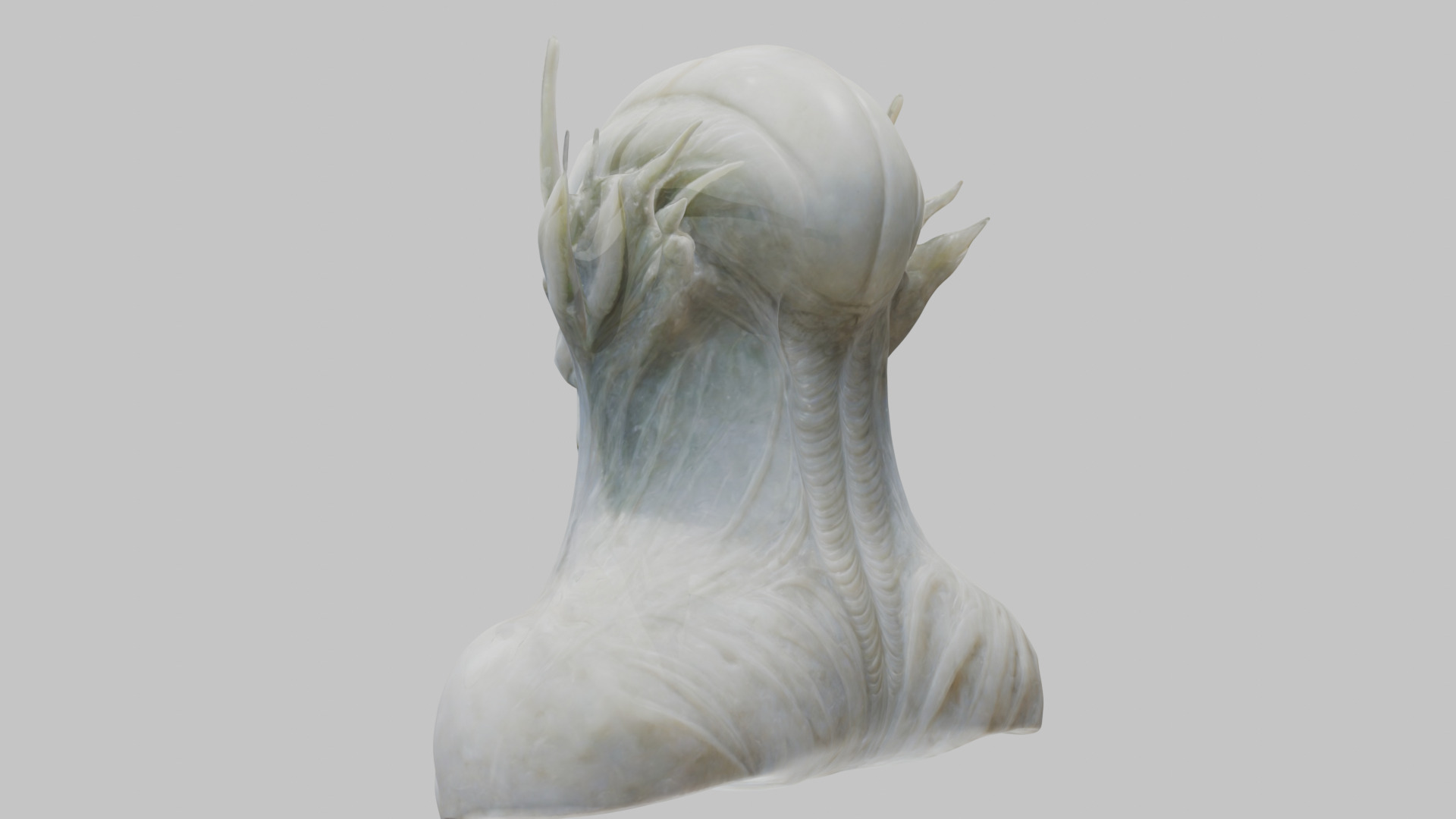 Alien Head Bust - Marble Sculpture with Two Texture Versions Low-poly 3D model_10