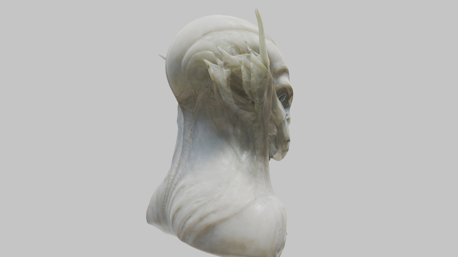 Alien Head Bust - Marble Sculpture with Two Texture Versions Low-poly 3D model_5
