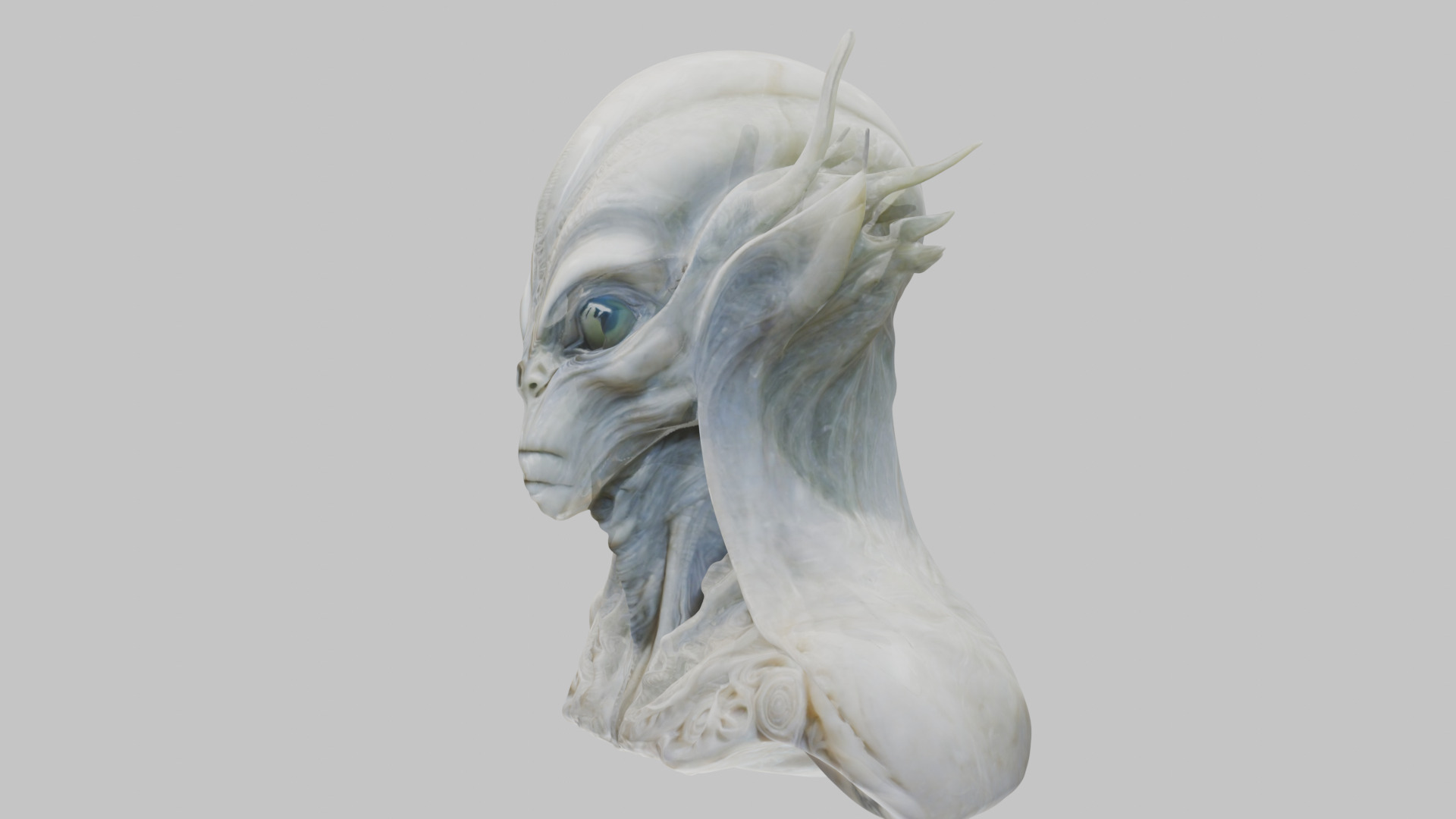 Alien Head Bust - Marble Sculpture with Two Texture Versions Low-poly 3D model_13