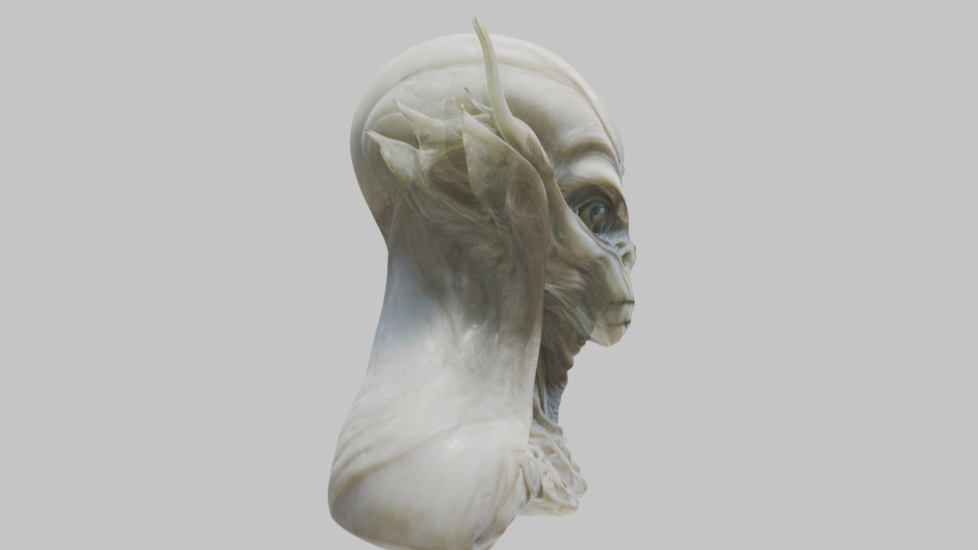 Alien Head Bust - Marble Sculpture with Two Texture Versions Low-poly 3D model_4