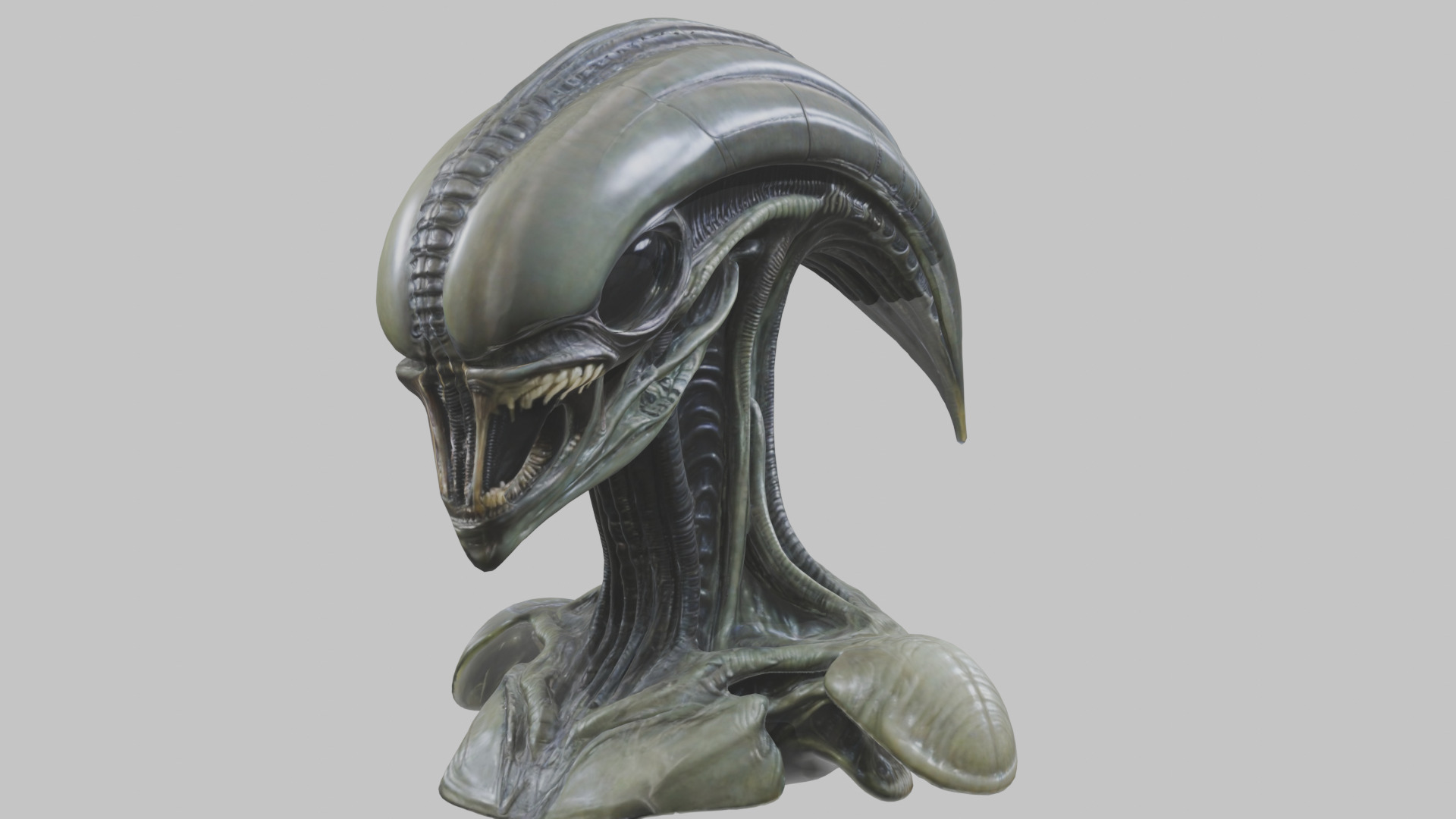 Alien Xenomorph Head Bust 3 texture Version Low-poly 3D model_36