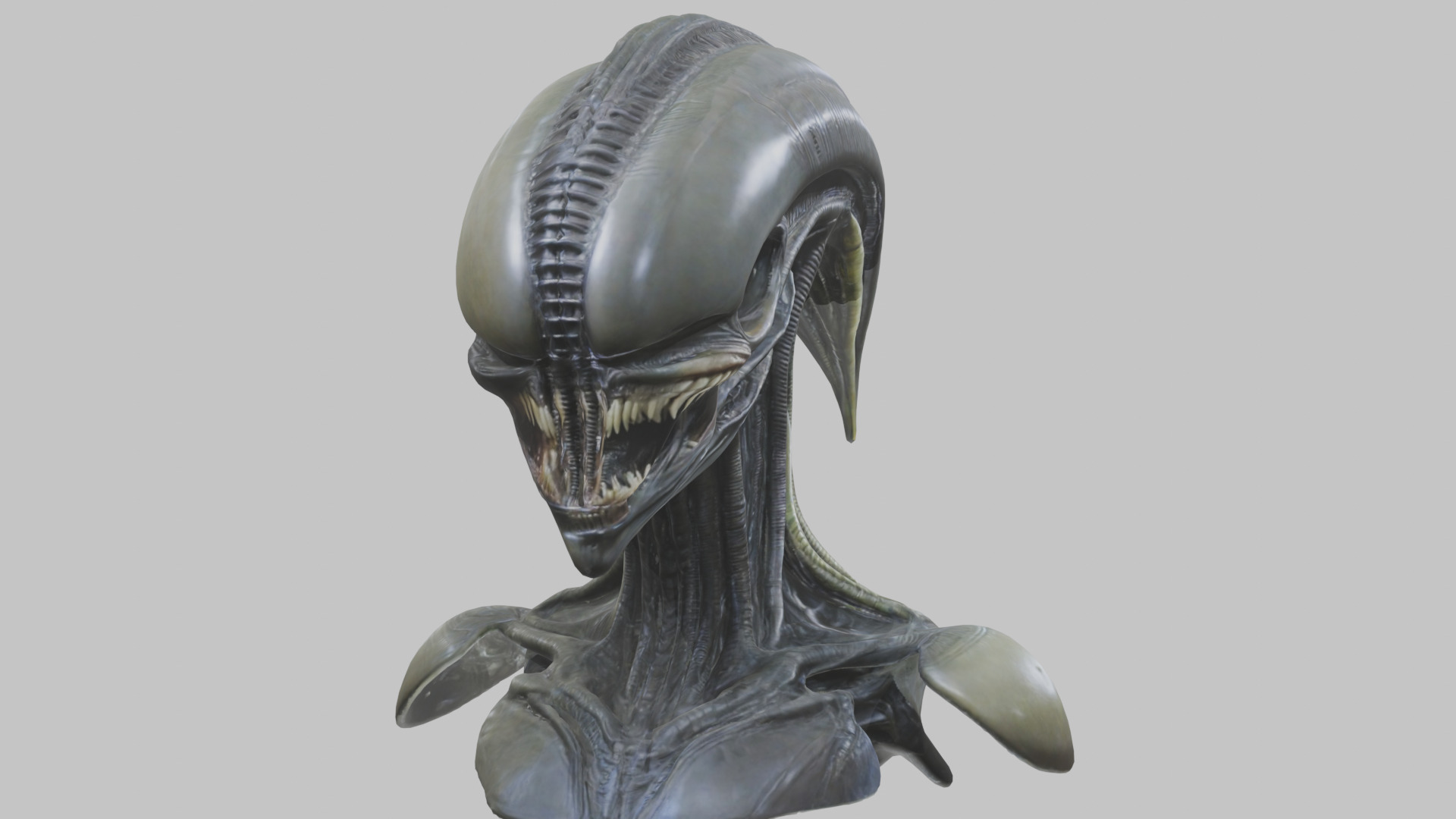 Alien Xenomorph Head Bust 3 texture Version Low-poly 3D model_4