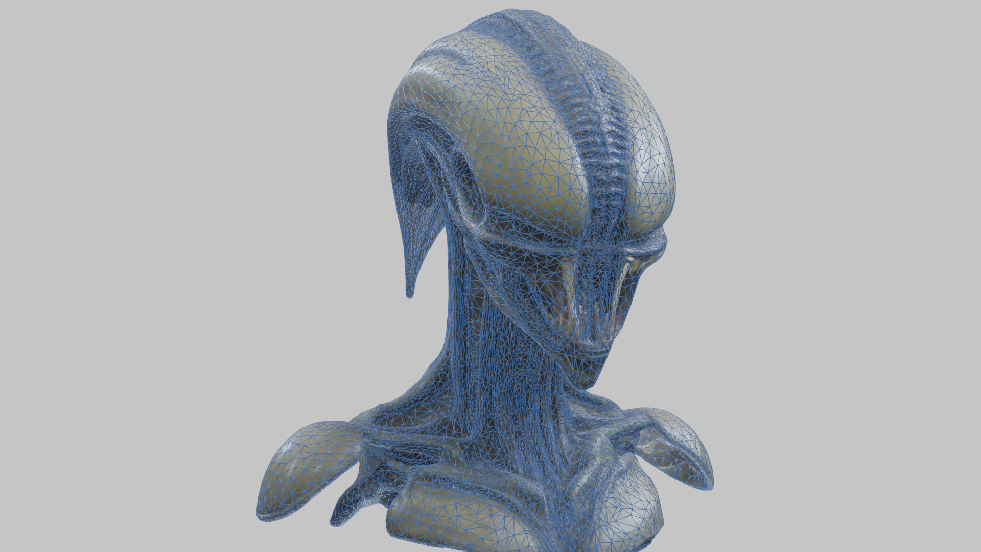 Alien Xenomorph Head Bust 3 texture Version Low-poly 3D model_74