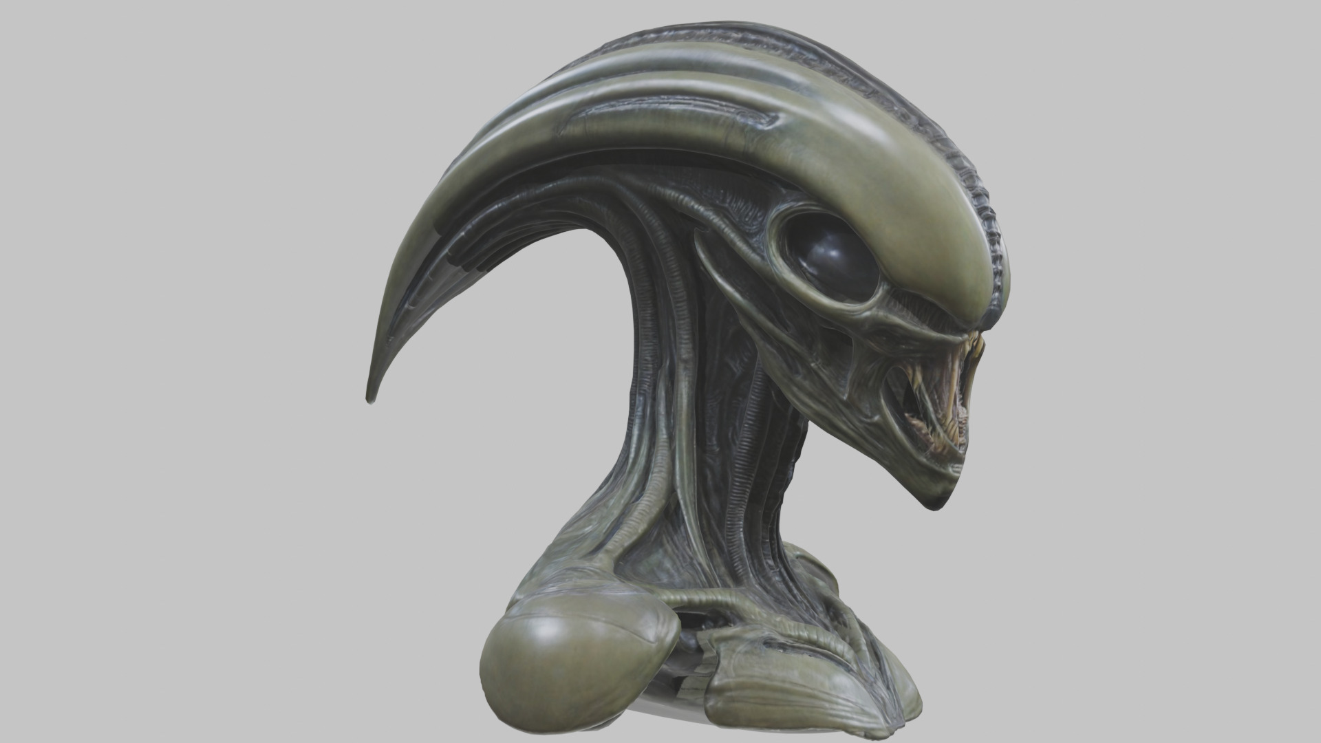 Alien Xenomorph Head Bust 3 texture Version Low-poly 3D model_42