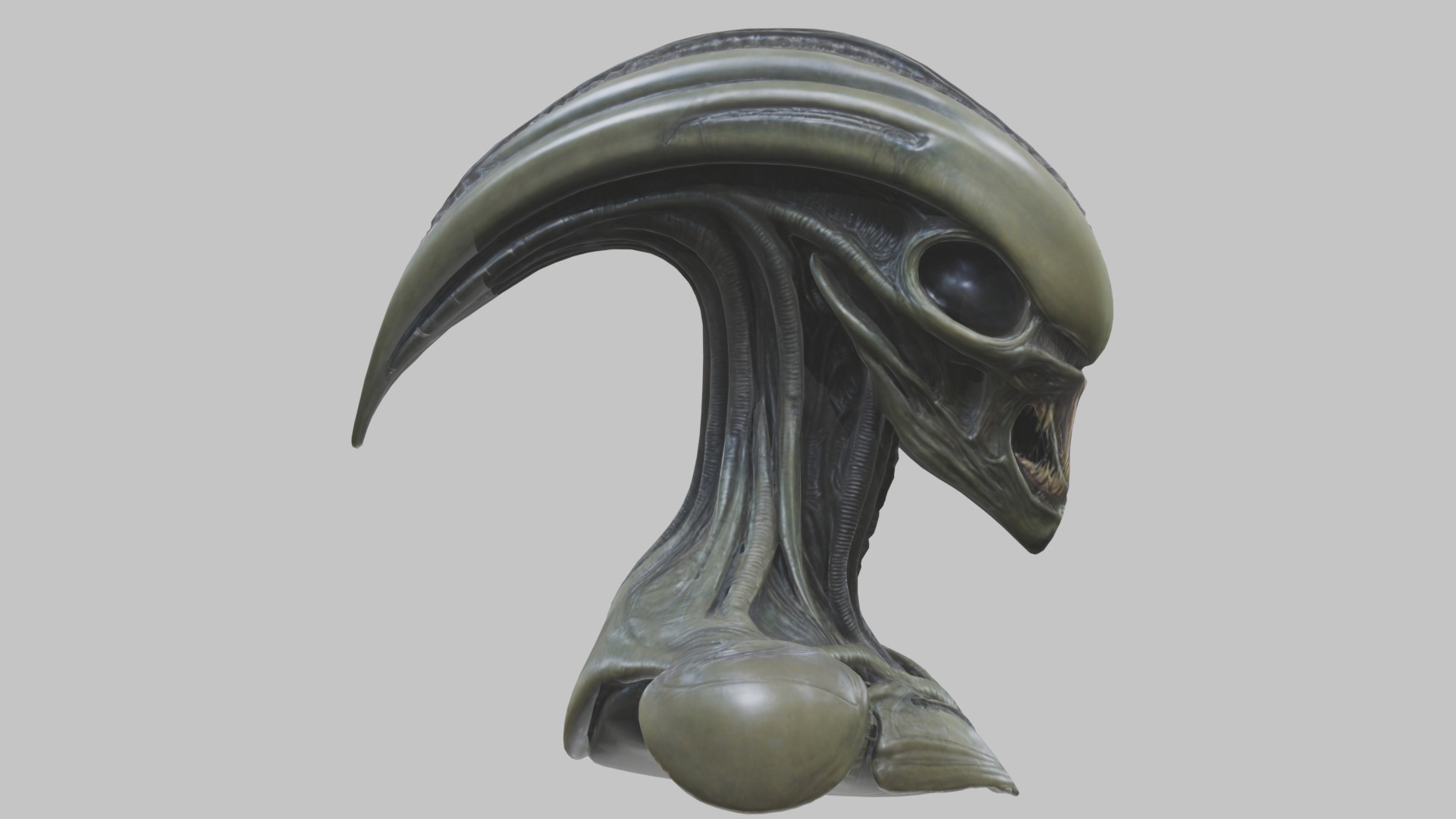 Alien Xenomorph Head Bust 3 texture Version Low-poly 3D model_41