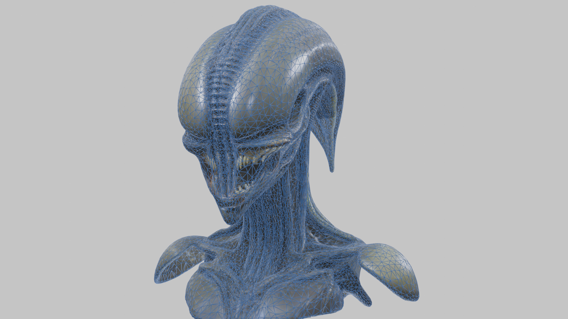 Alien Xenomorph Head Bust 3 texture Version Low-poly 3D model_26