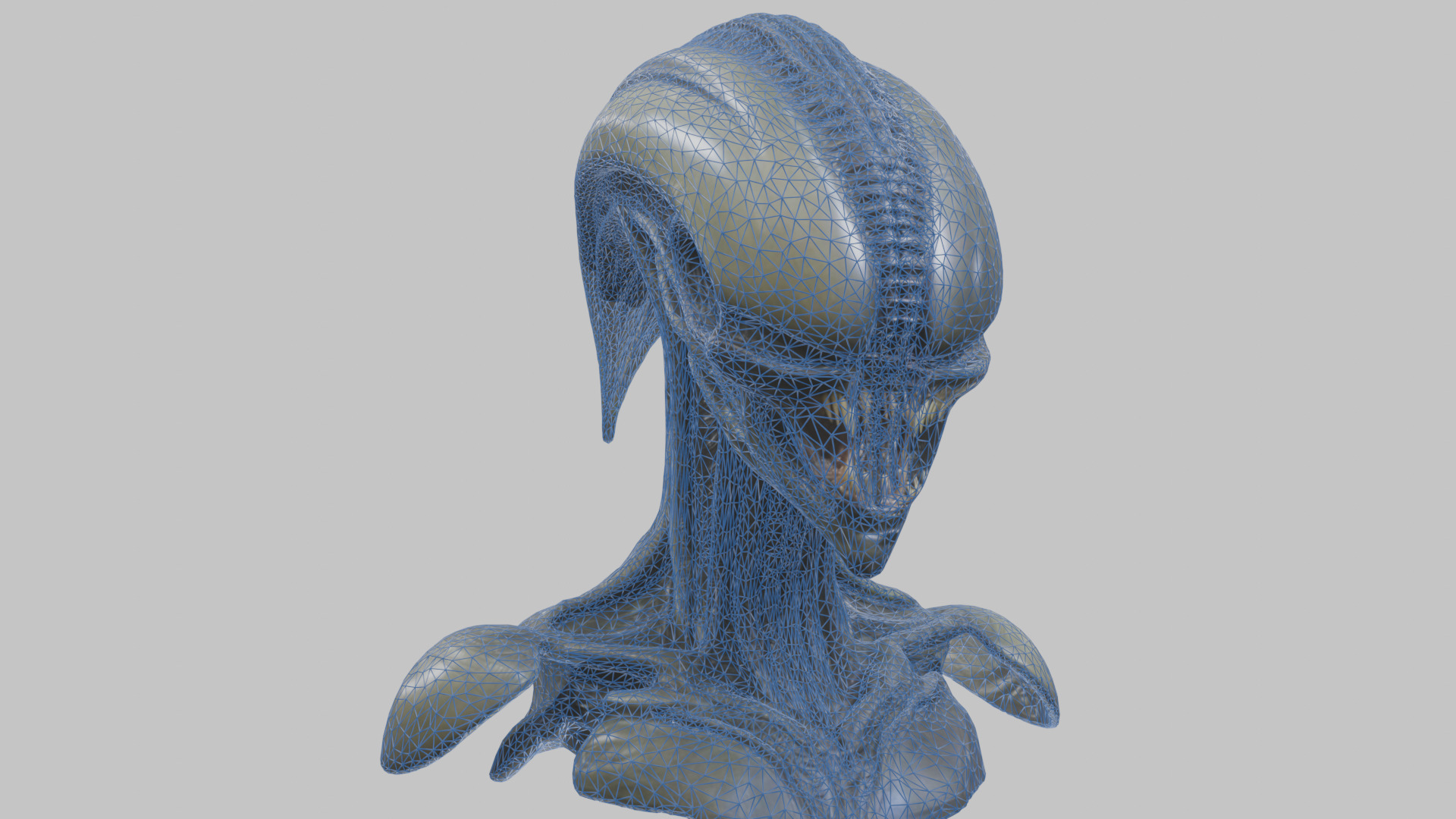 Alien Xenomorph Head Bust 3 texture Version Low-poly 3D model_30