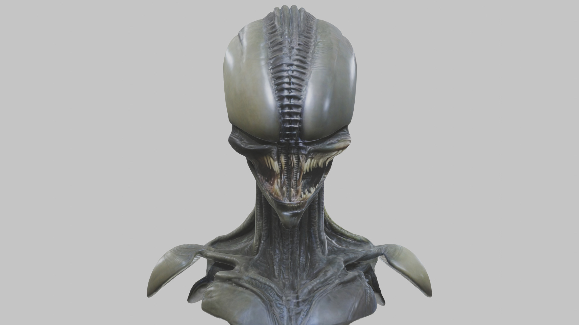 Alien Xenomorph Head Bust 3 texture Version Low-poly 3D model_9