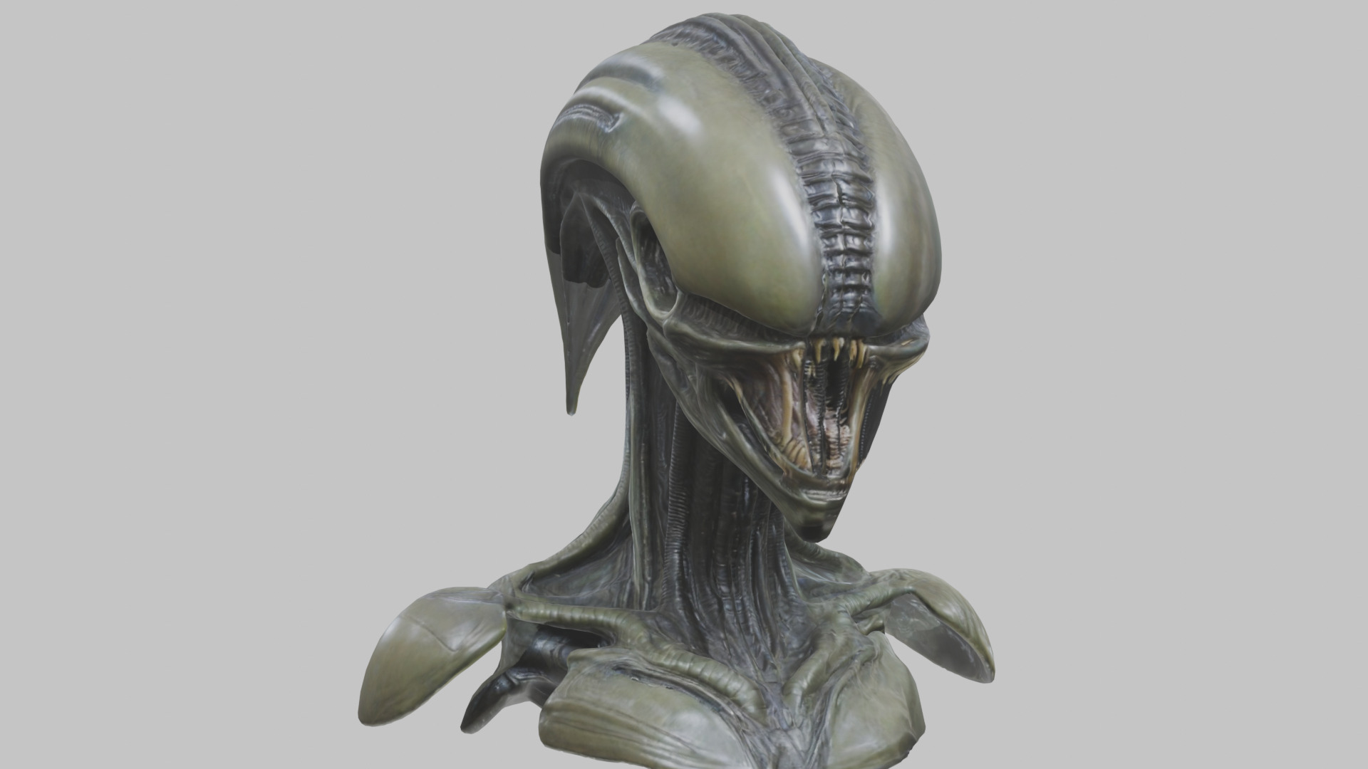 Alien Xenomorph Head Bust 3 texture Version Low-poly 3D model_38