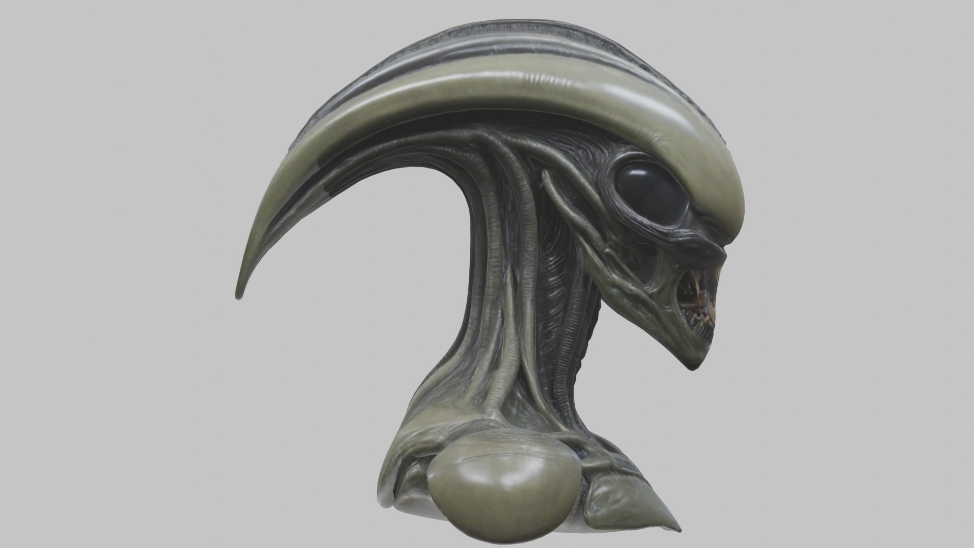 Alien Xenomorph Head Bust 3 texture Version Low-poly 3D model_1