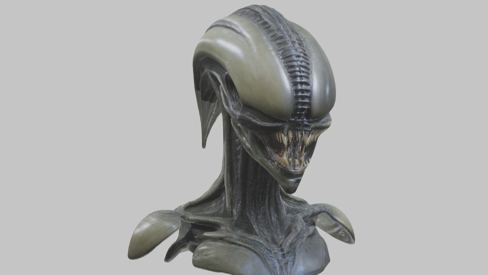 Alien Xenomorph Head Bust 3 texture Version Low-poly 3D model_10