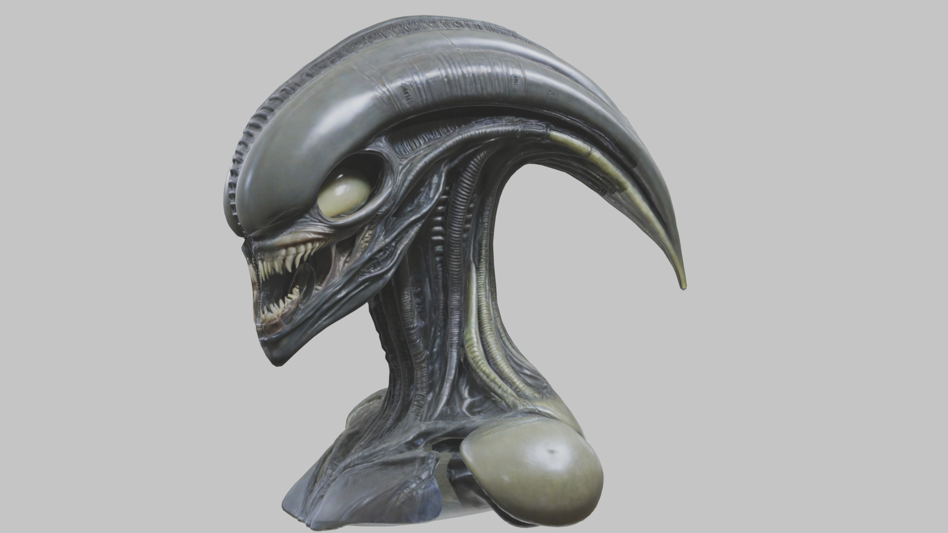 Alien Xenomorph Head Bust 3 texture Version Low-poly 3D model_3