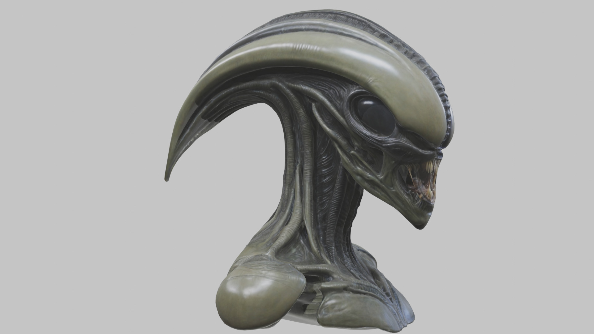 Alien Xenomorph Head Bust 3 texture Version Low-poly 3D model_6