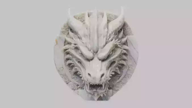 Detailed Medieval Dragon Head - Marble Sculpted Wall Mount  Low-poly 3D model