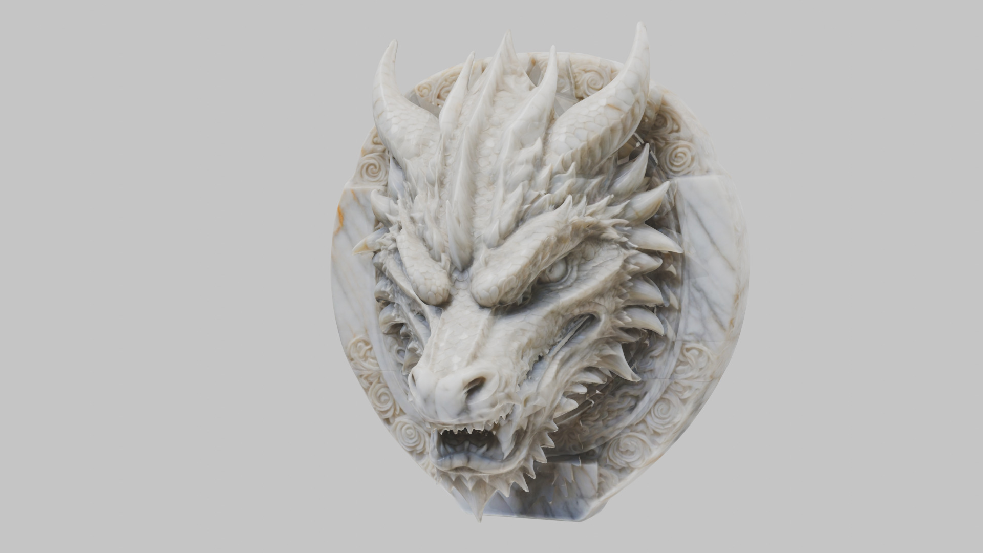 Detailed Medieval Dragon Head - Marble Sculpted Wall Mount  Low-poly 3D model_15
