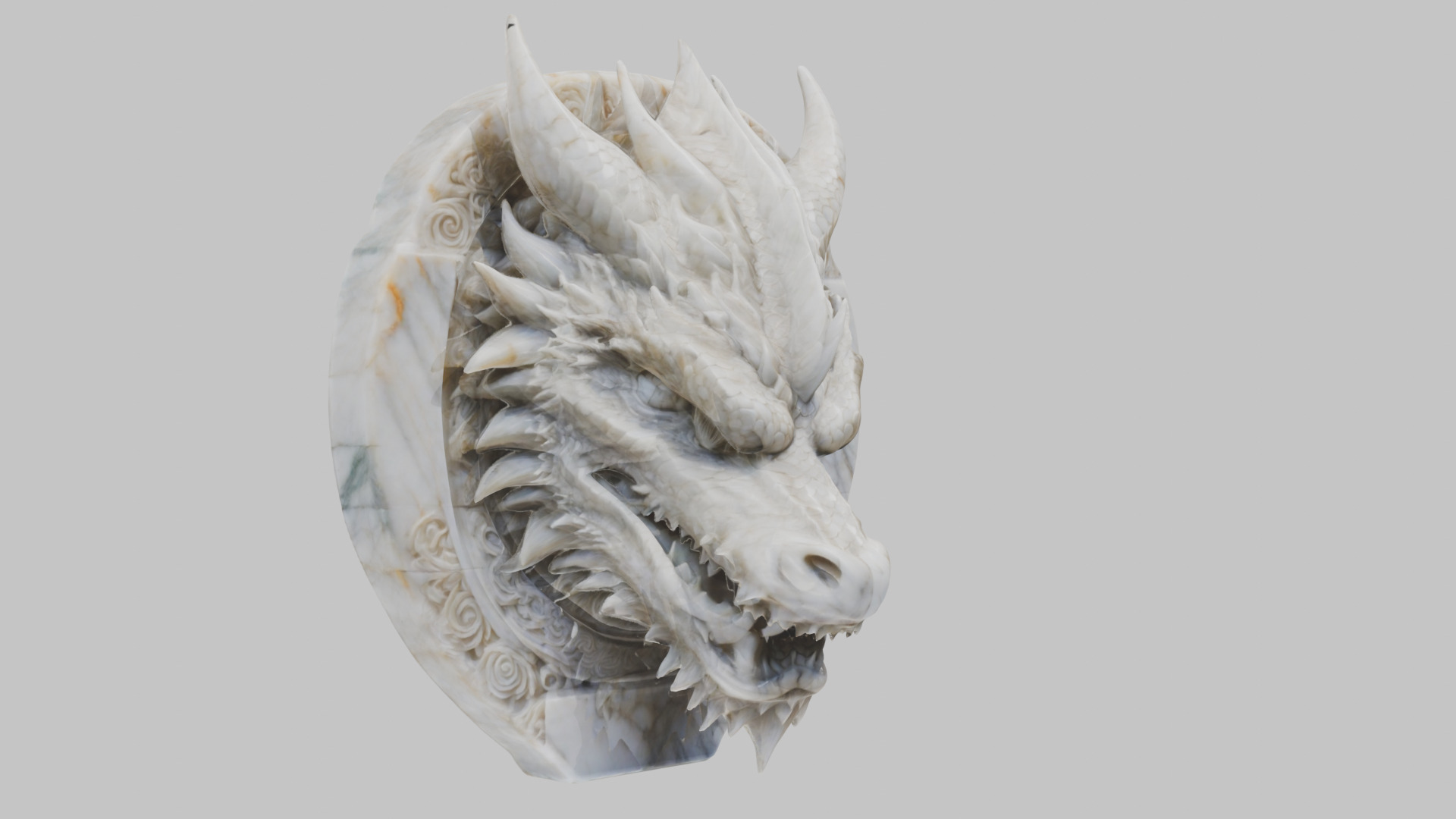 Detailed Medieval Dragon Head - Marble Sculpted Wall Mount  Low-poly 3D model_2