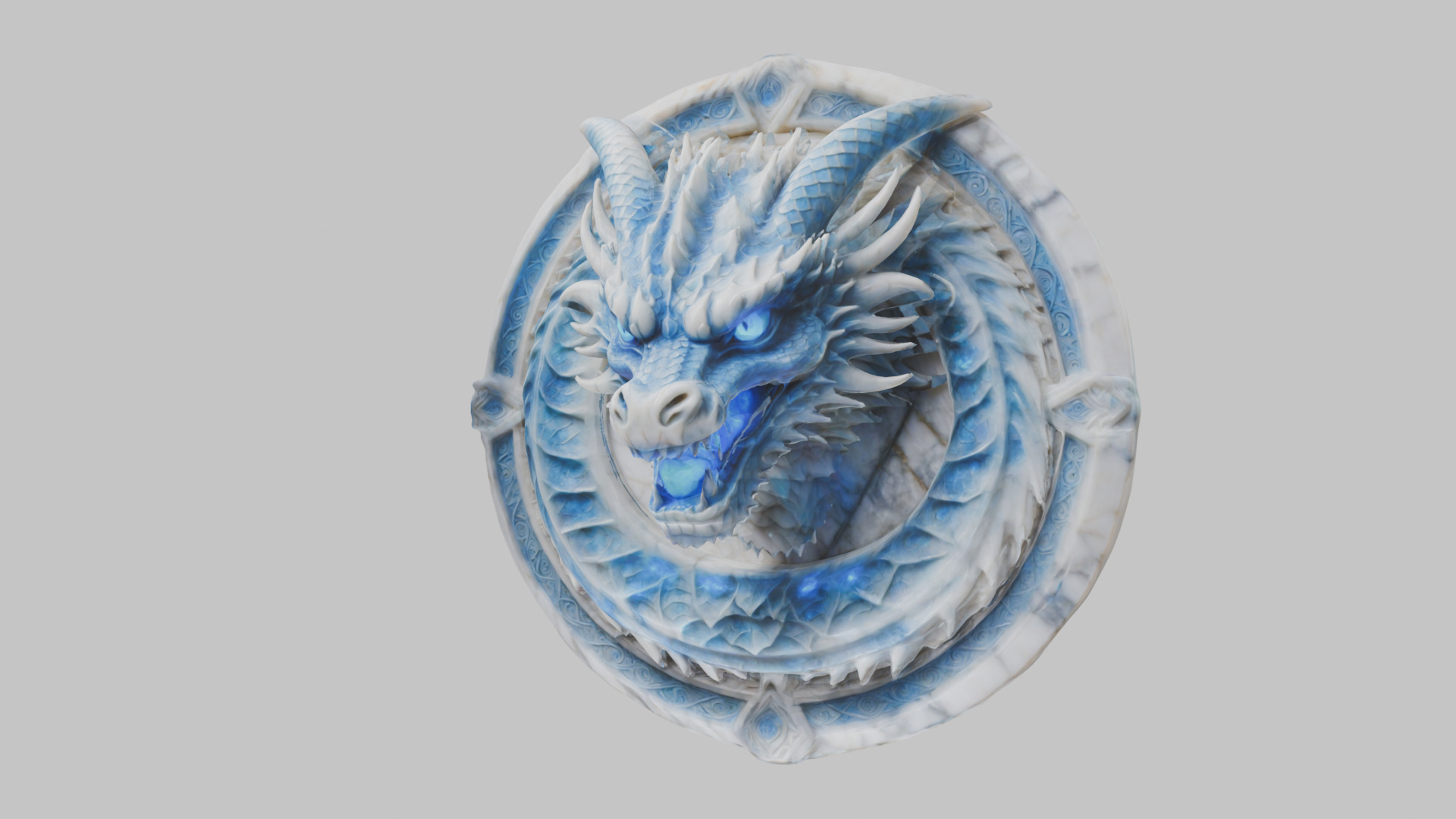 Medieval Dragon Head Bust Marble Sculpture Low-poly 3D model_4
