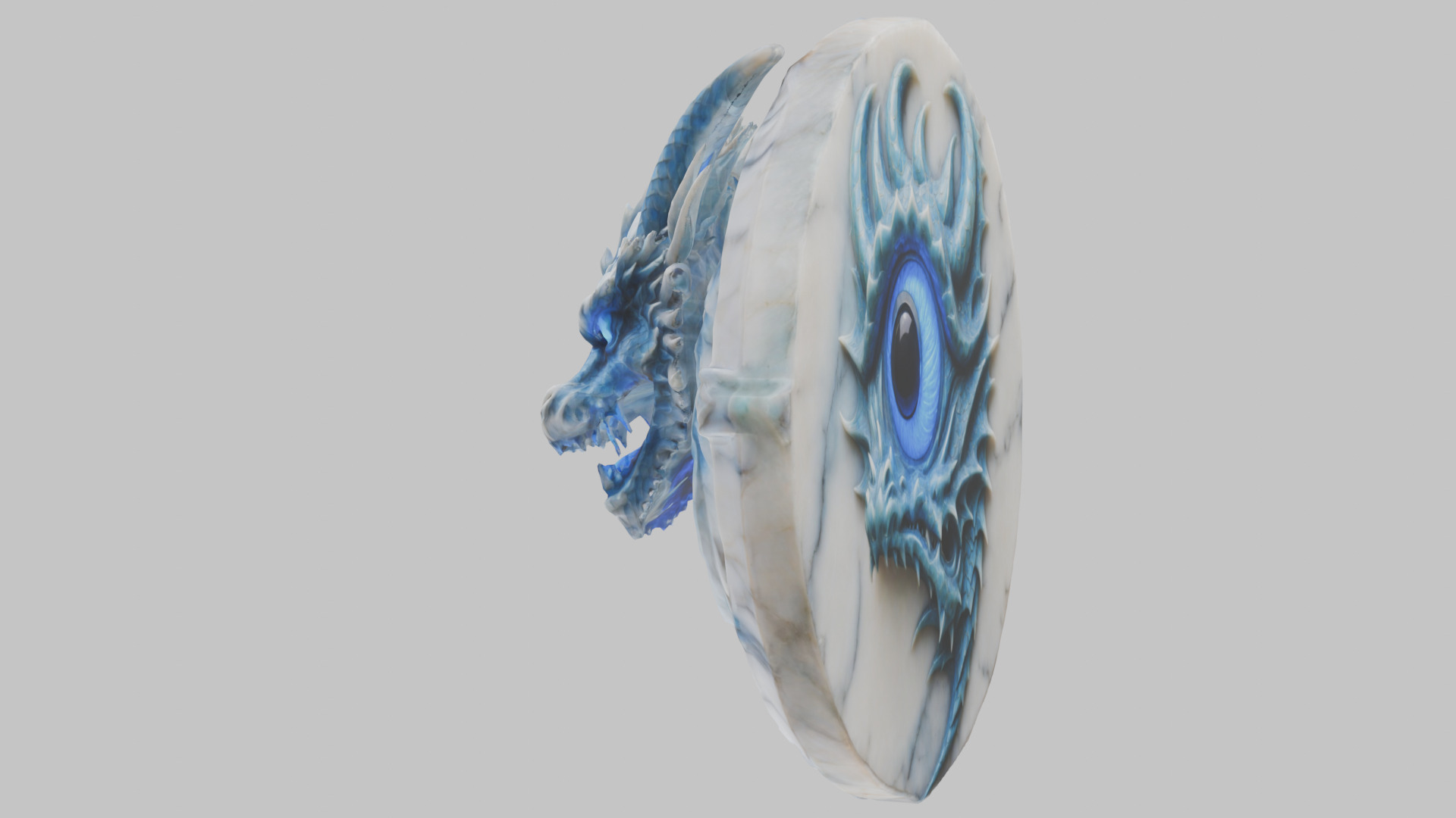 Medieval Dragon Head Bust Marble Sculpture Low-poly 3D model_1