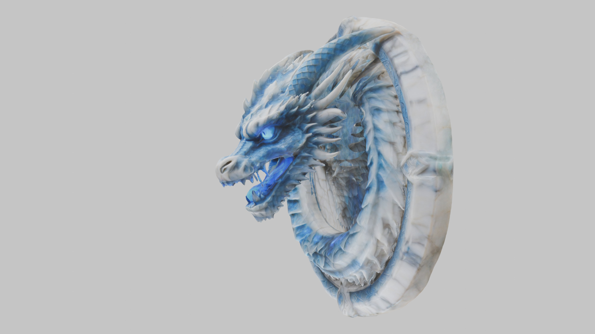 Medieval Dragon Head Bust Marble Sculpture Low-poly 3D model_2