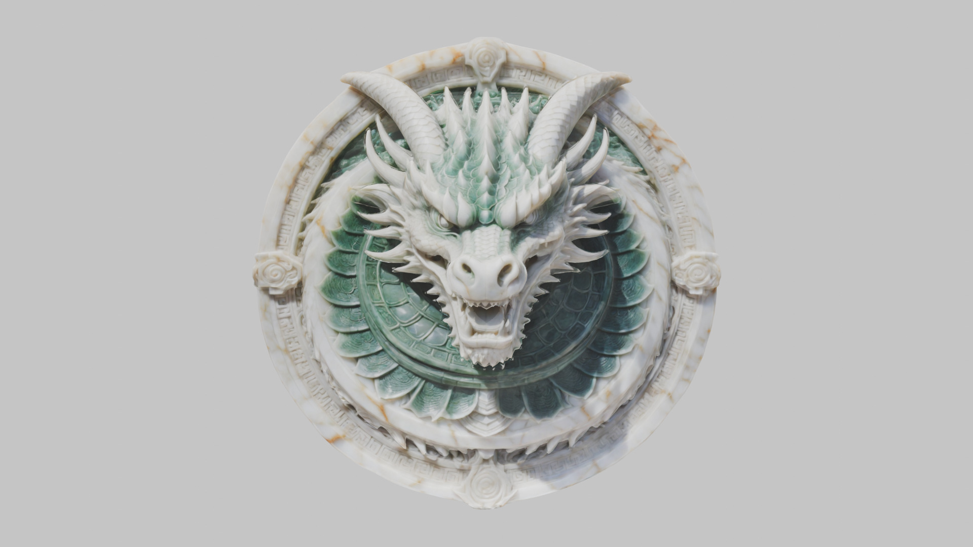 Medieval Dragon Head Bust Marble Sculpture Low-poly 3D model_30